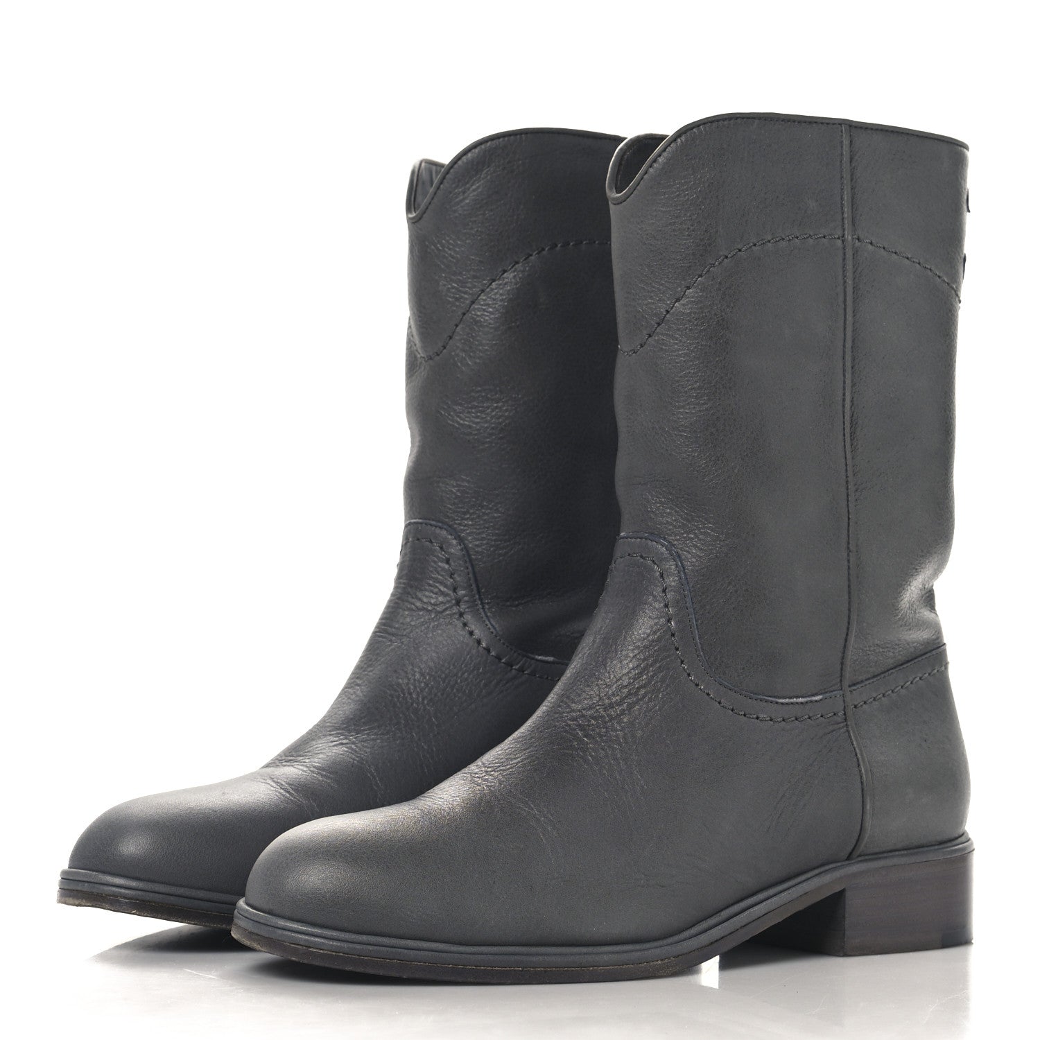 Calfskin Ascot CC Boots 37.5 Gray