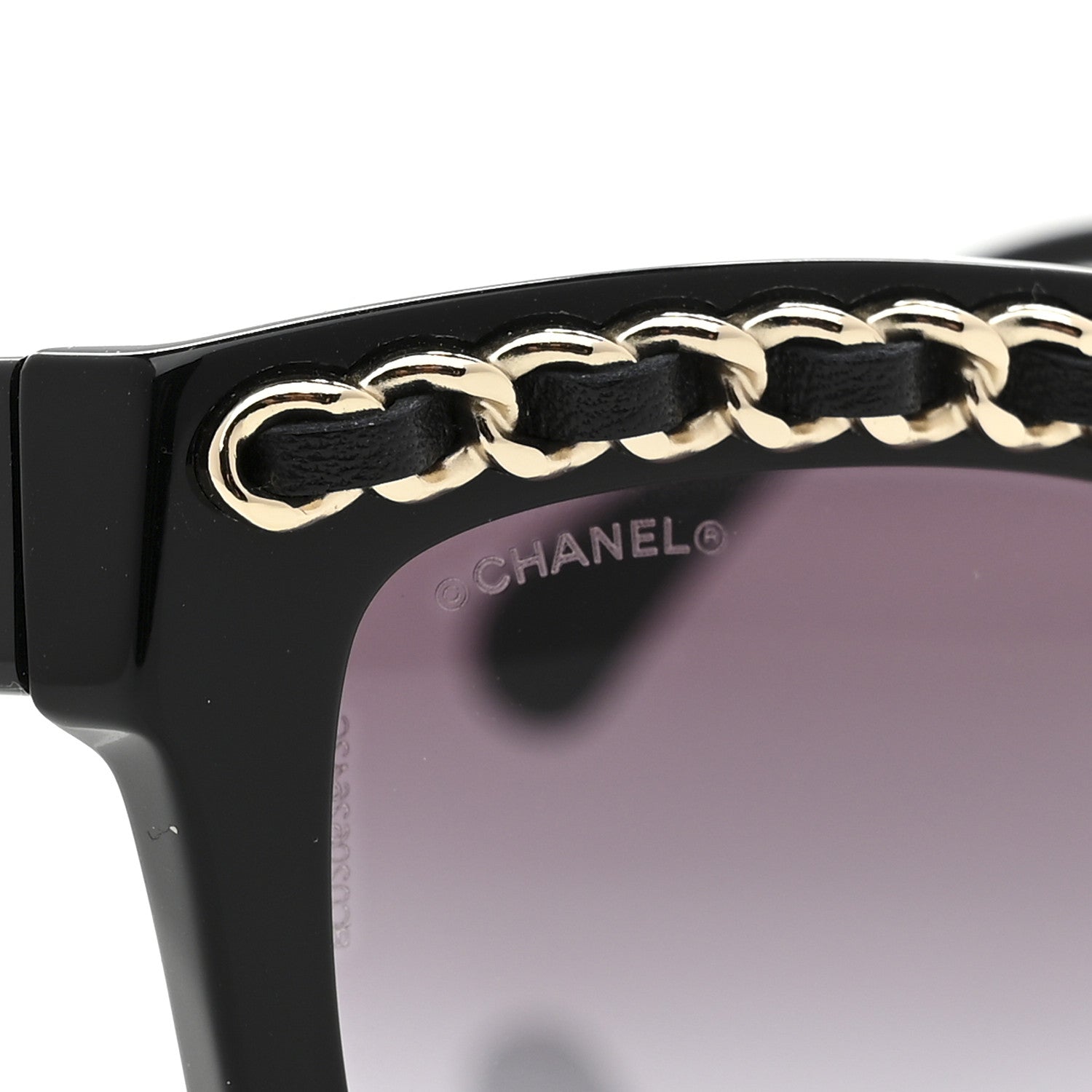 Acetate Calfskin Chain Rectangle Sunglasses 71626A Black
