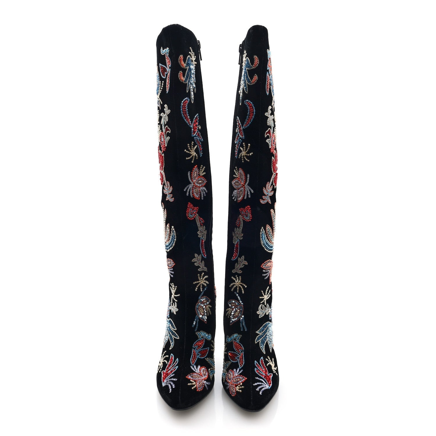 Velvet Embroidered Claire Boots 36 Black