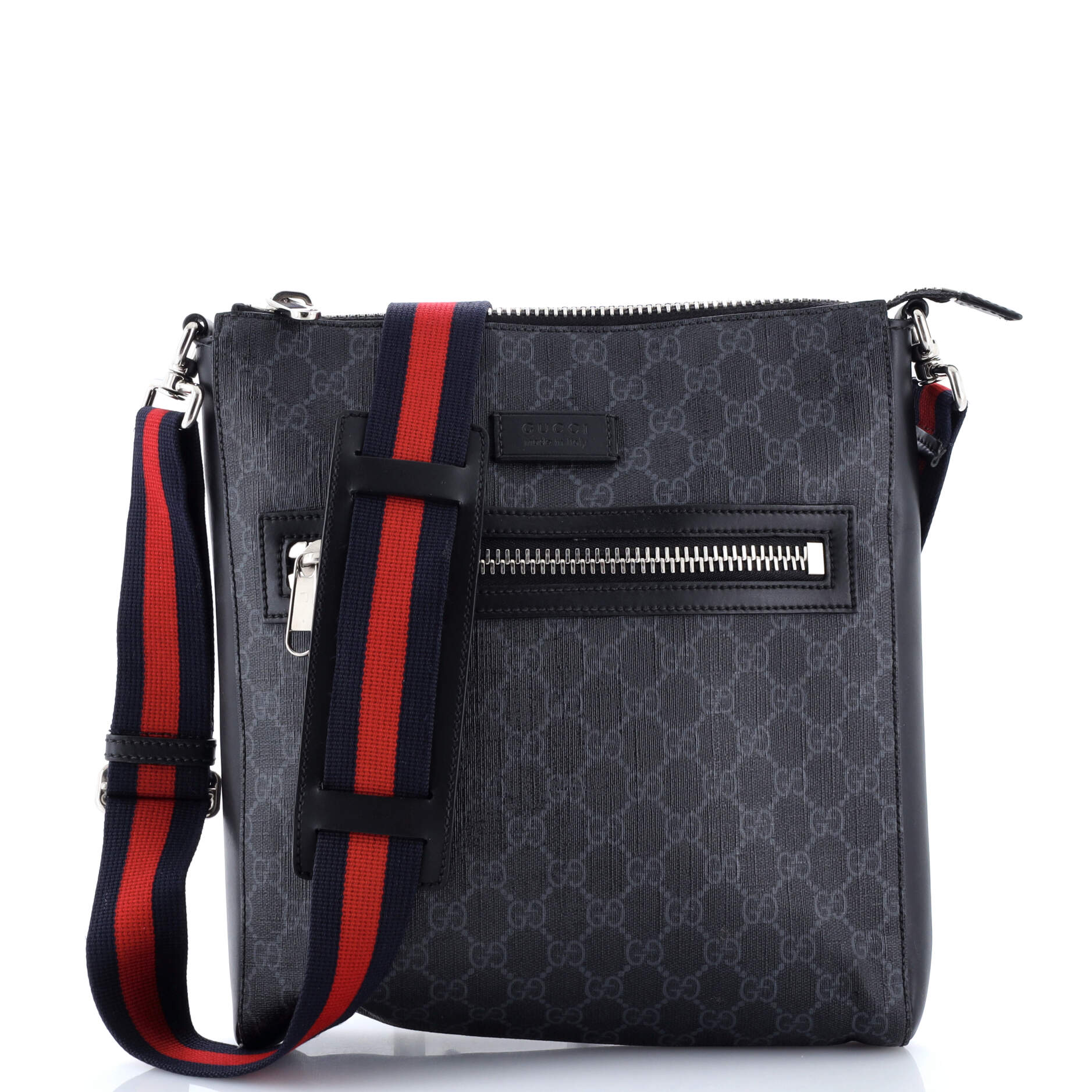 Web Strap Front Zip Messenger Bag GG Coated Canvas Medium