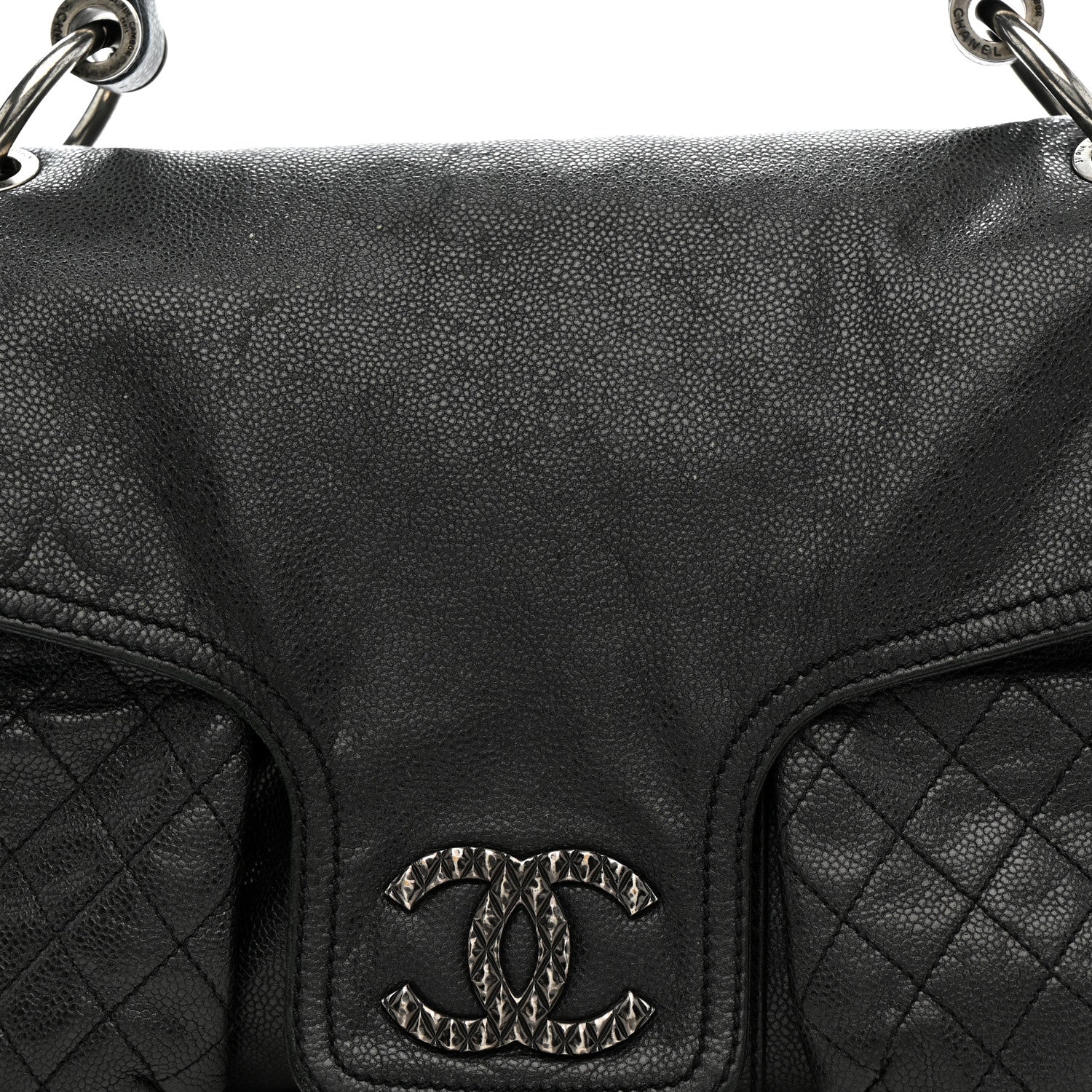 Glazed Caviar Large Coco Rider Flap Hobo Black