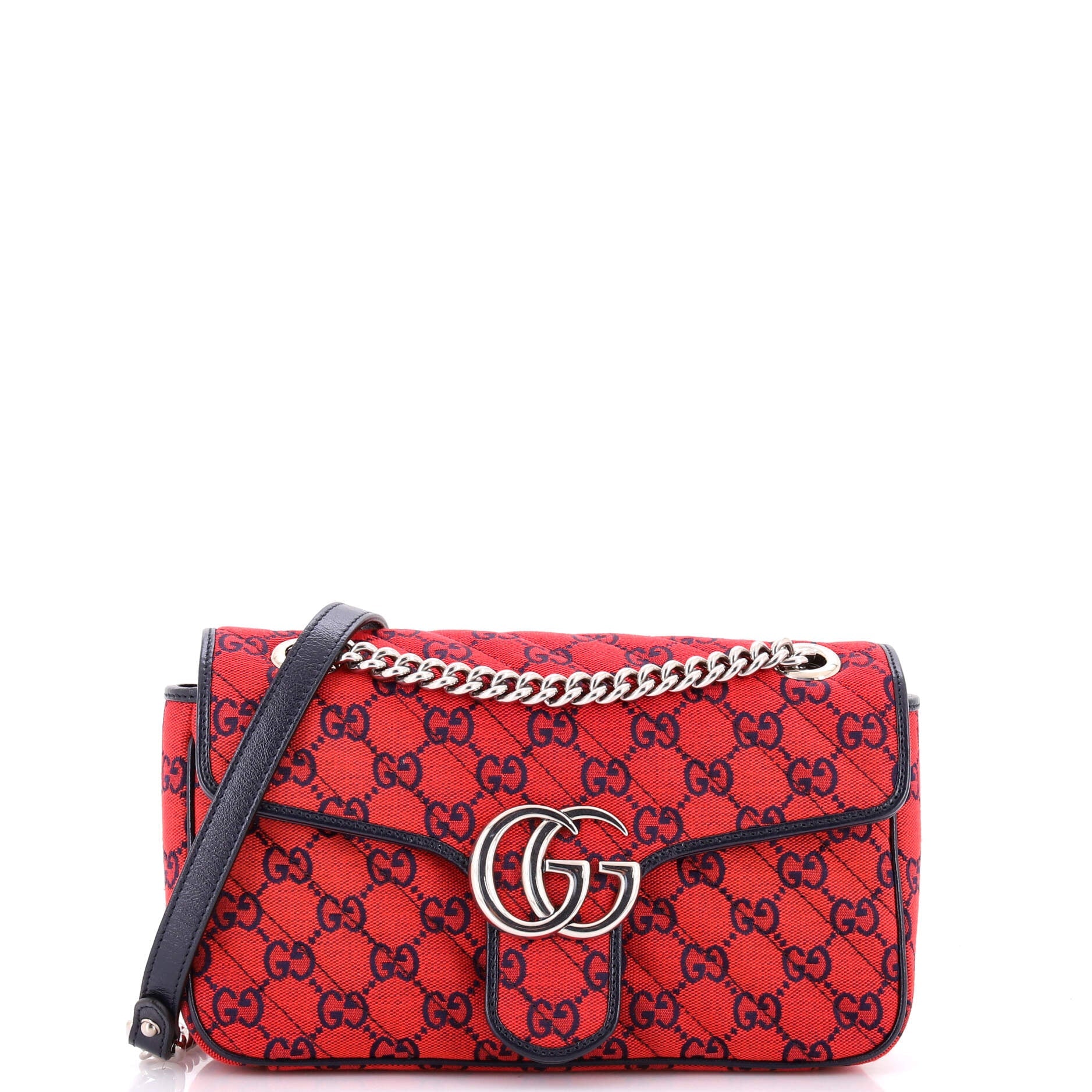 GG Marmont Flap Bag Diagonal Quilted GG Canvas with Leather Small