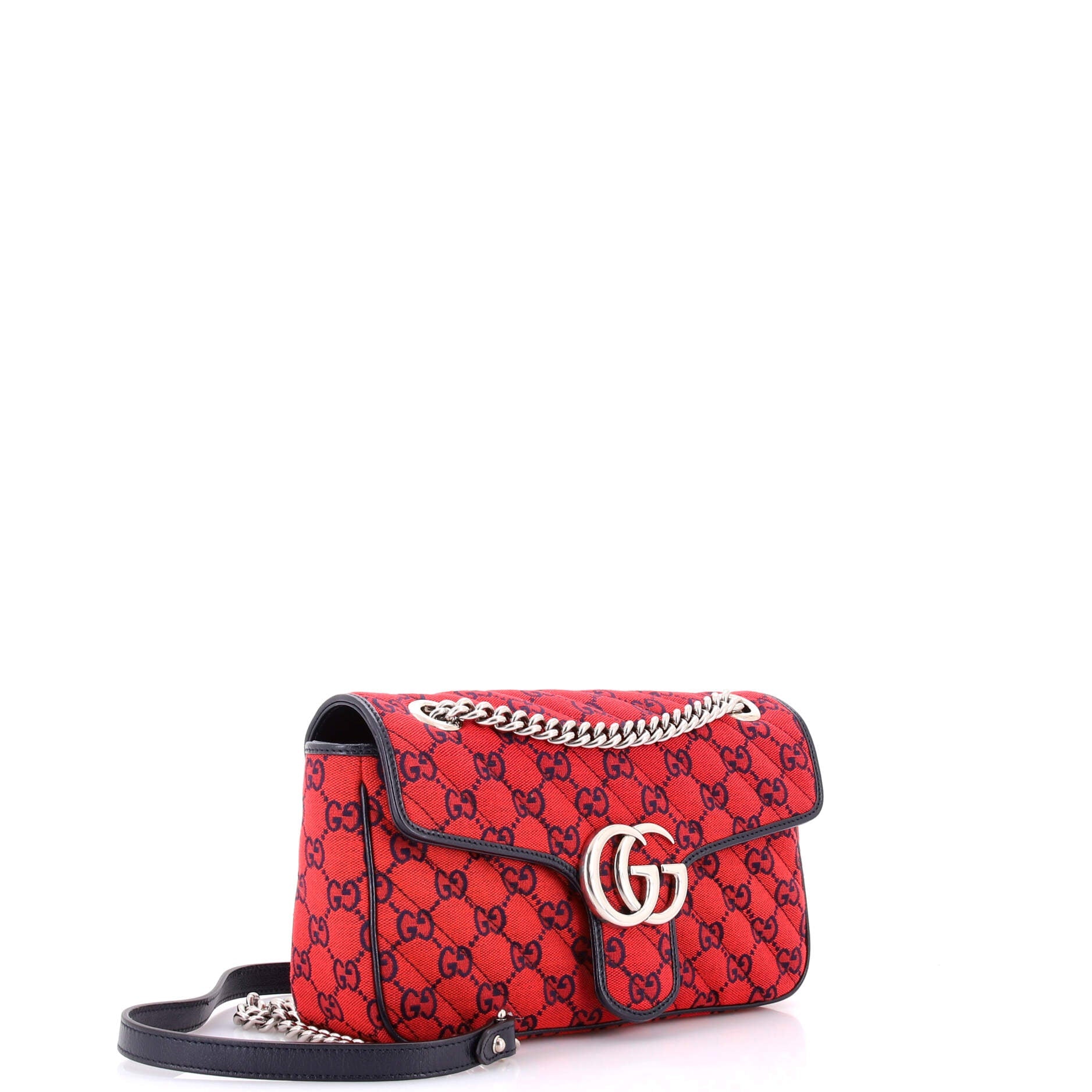 GG Marmont Flap Bag Diagonal Quilted GG Canvas with Leather Small