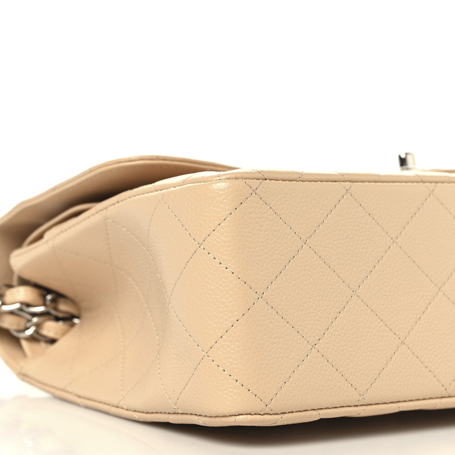 Caviar Quilted Jumbo Double Flap Beige