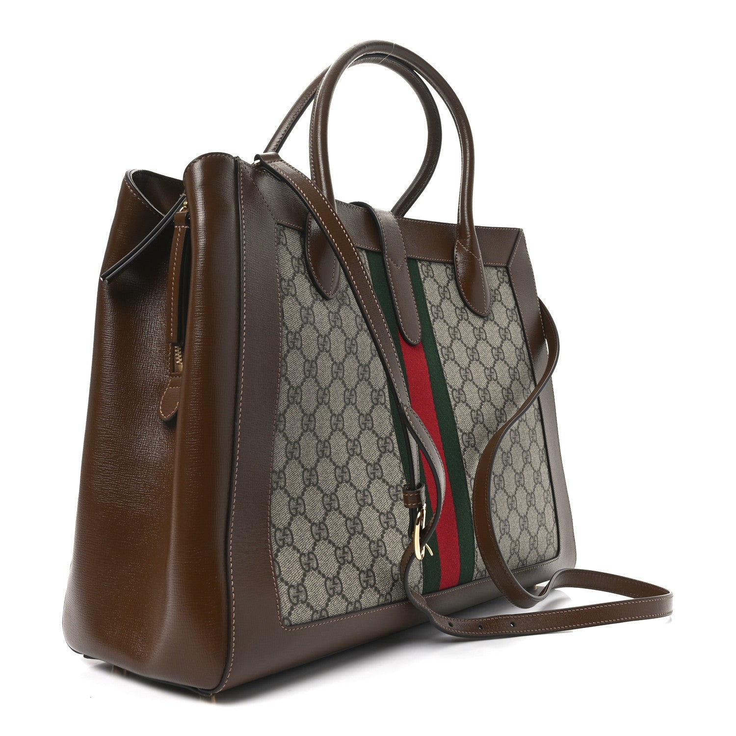 GG Supreme Monogram Azalea Calfskin Web Large Jackie 1961 Tote Beige Ebony Brown Sugar