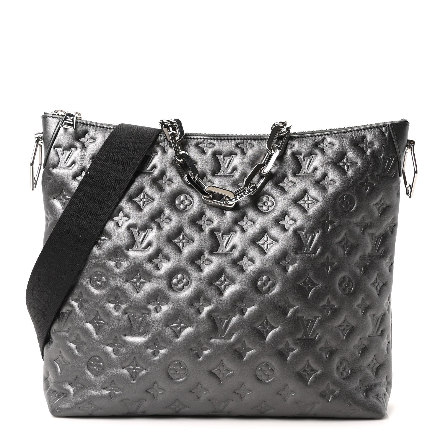 Calfskin Embossed Monogram Coussin Hobo MM Gunmetal Gray