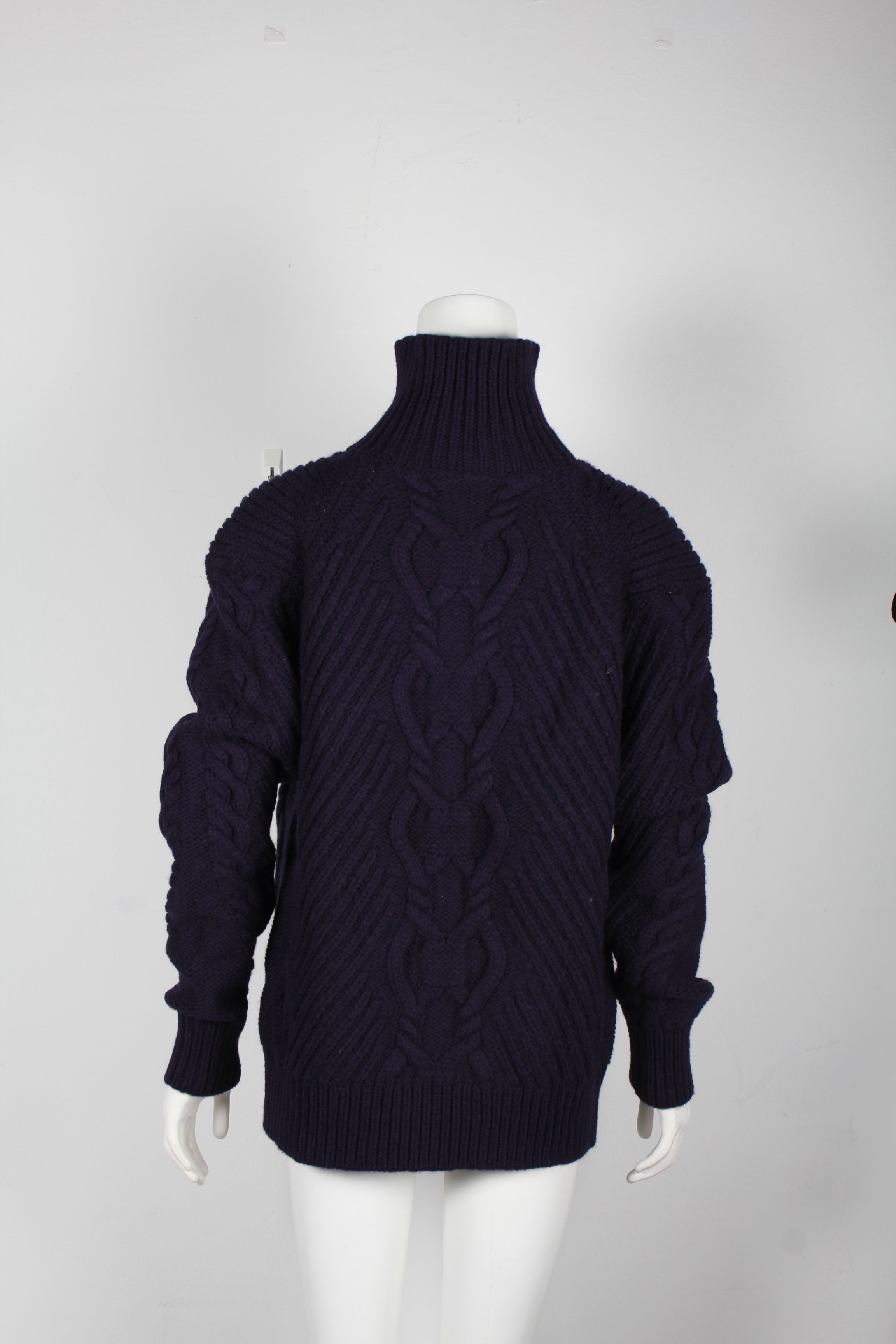 Women's Chanel Cable Knit Pullover in Navy Blue Wool