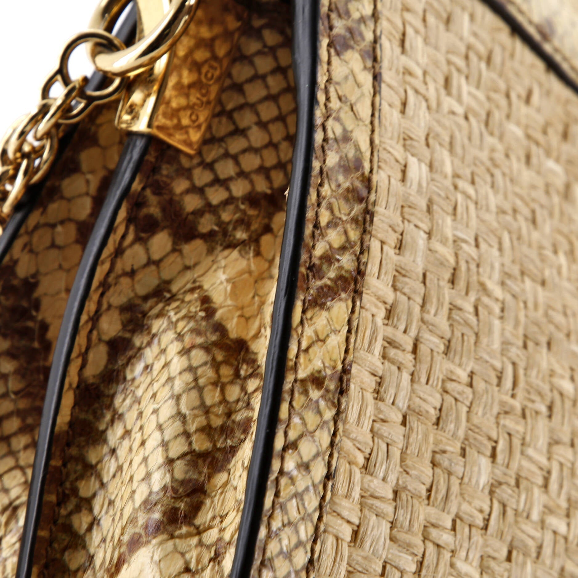 Ophidia Chain Shoulder Bag Raffia with Snakeskin Small