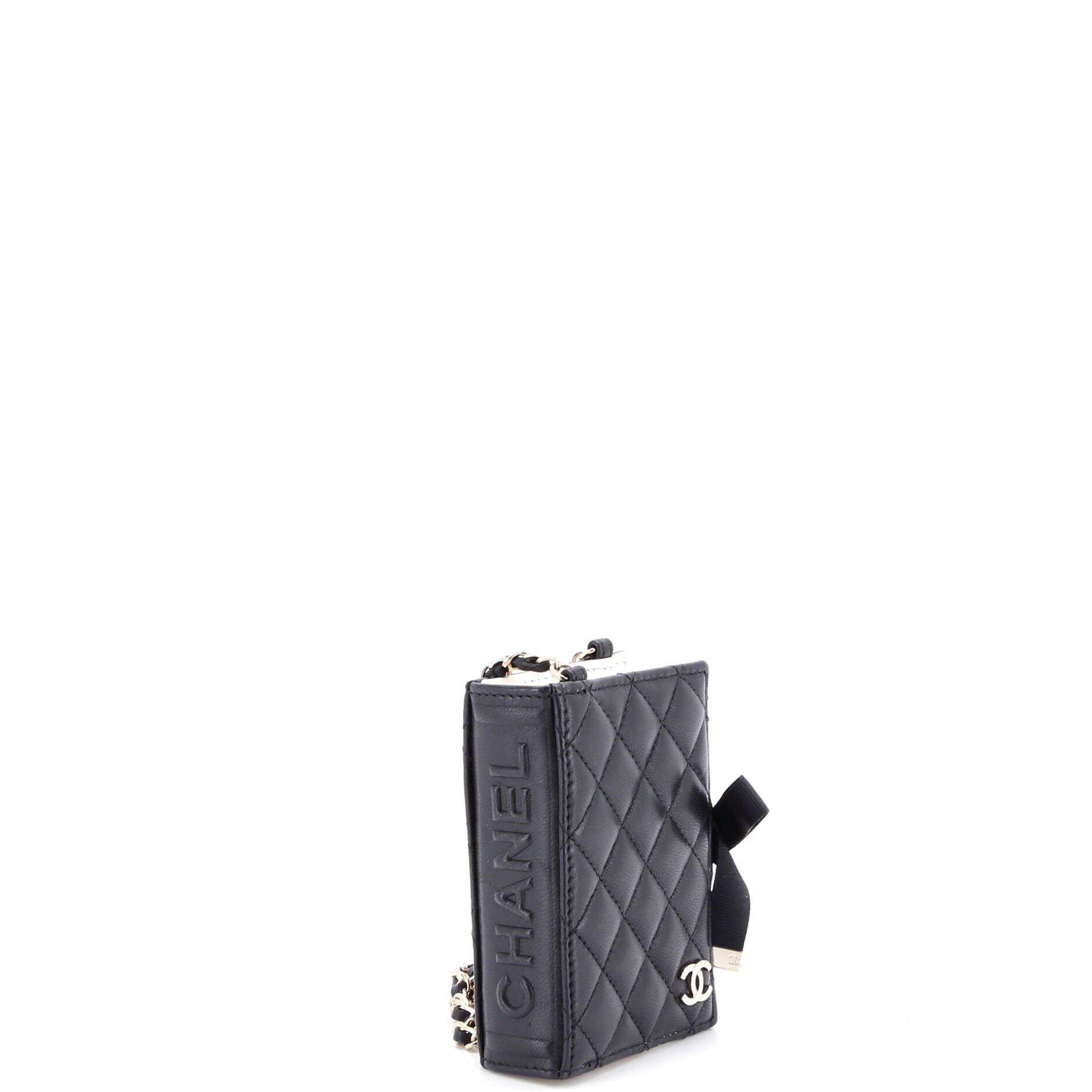 CC Book Card Holder with Chain Quilted Lambskin