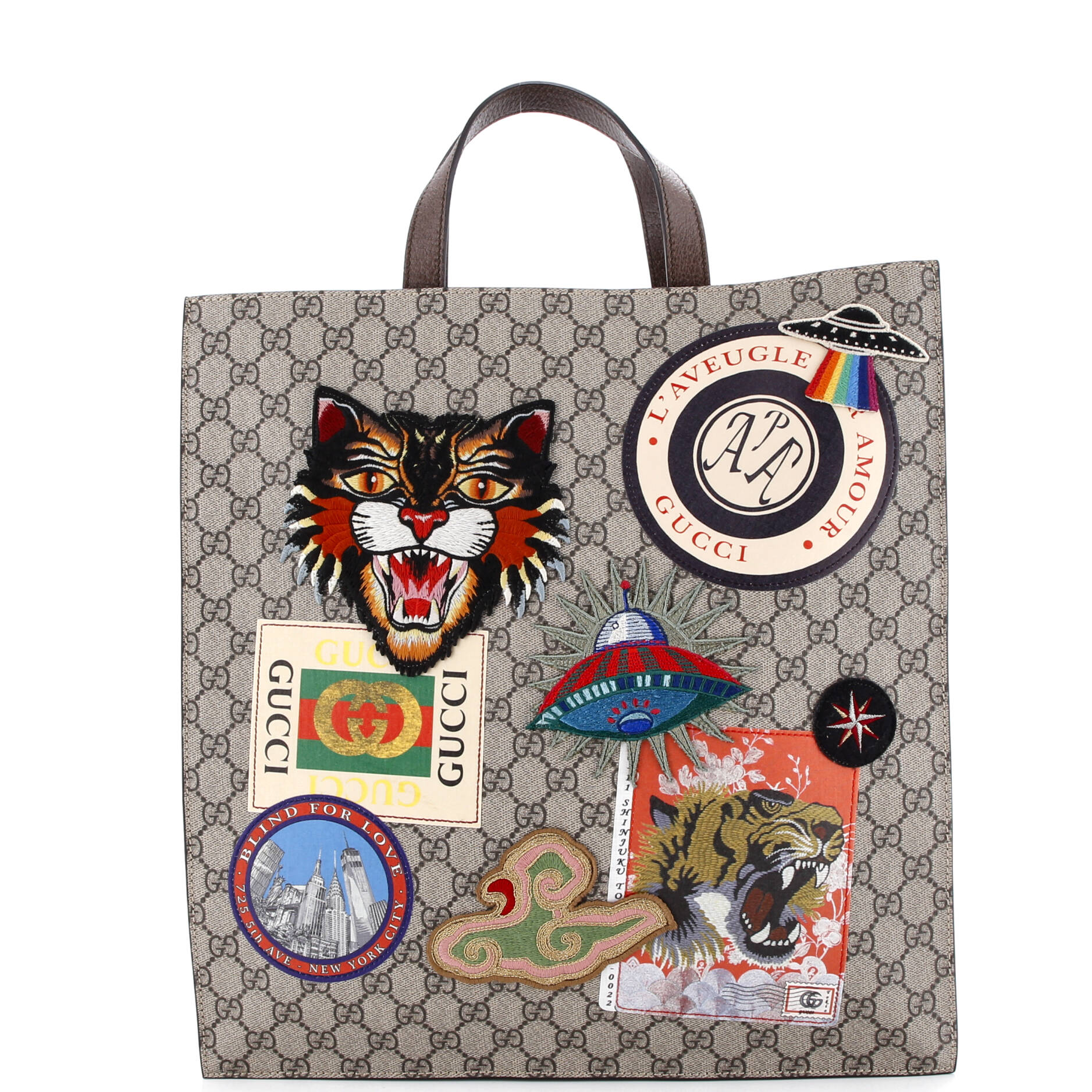 Courrier Convertible Soft Open Tote GG Coated Canvas with Applique North South