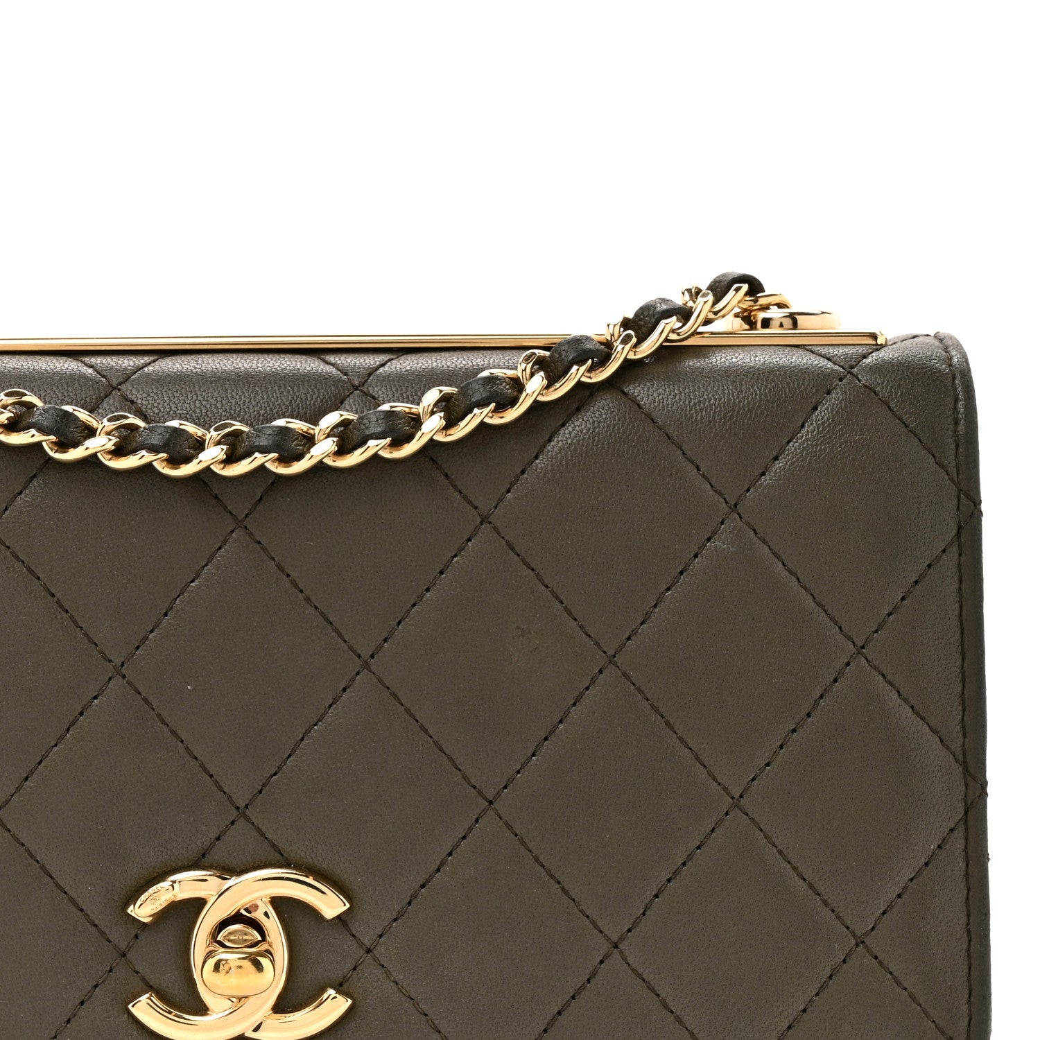 Lambskin Quilted Trendy CC Wallet On Chain WOC Green