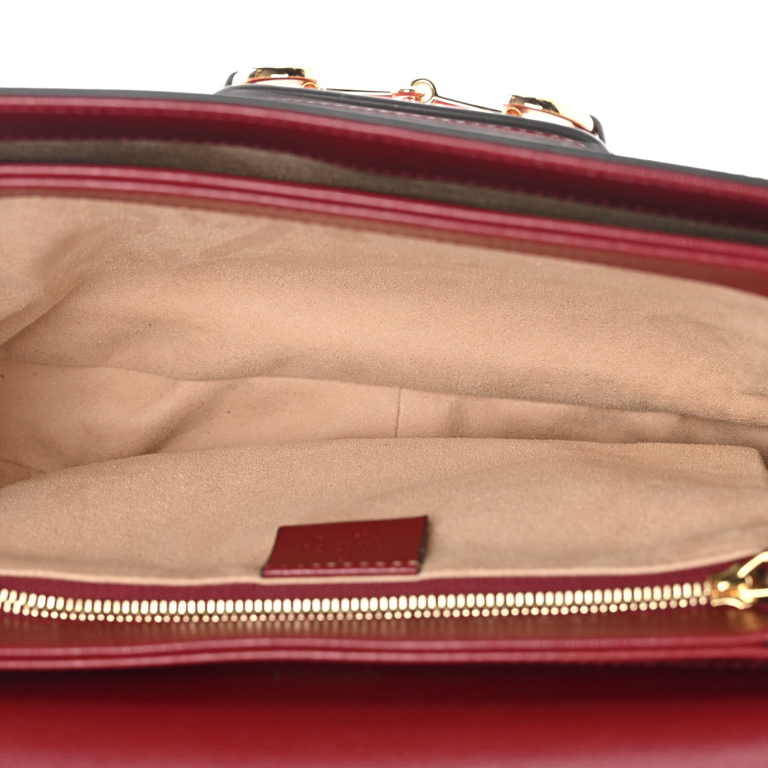 GG Supreme Monogram Azalea Calfskin Horsebit 1955 Shoulder Bag Beige Ebony New Cherry Red