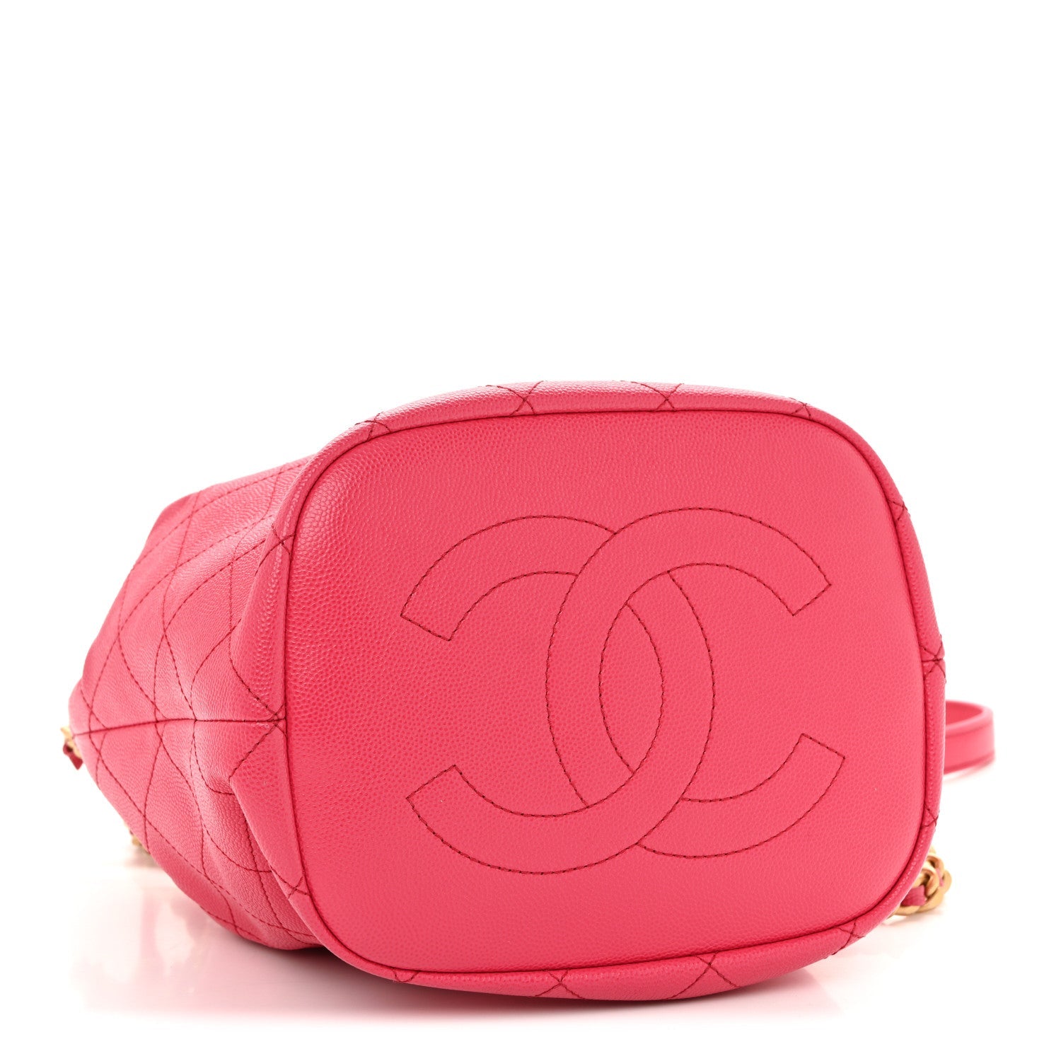 Caviar Quilted Fashion Therapy Bucket Drawstring Bag Dark Pink