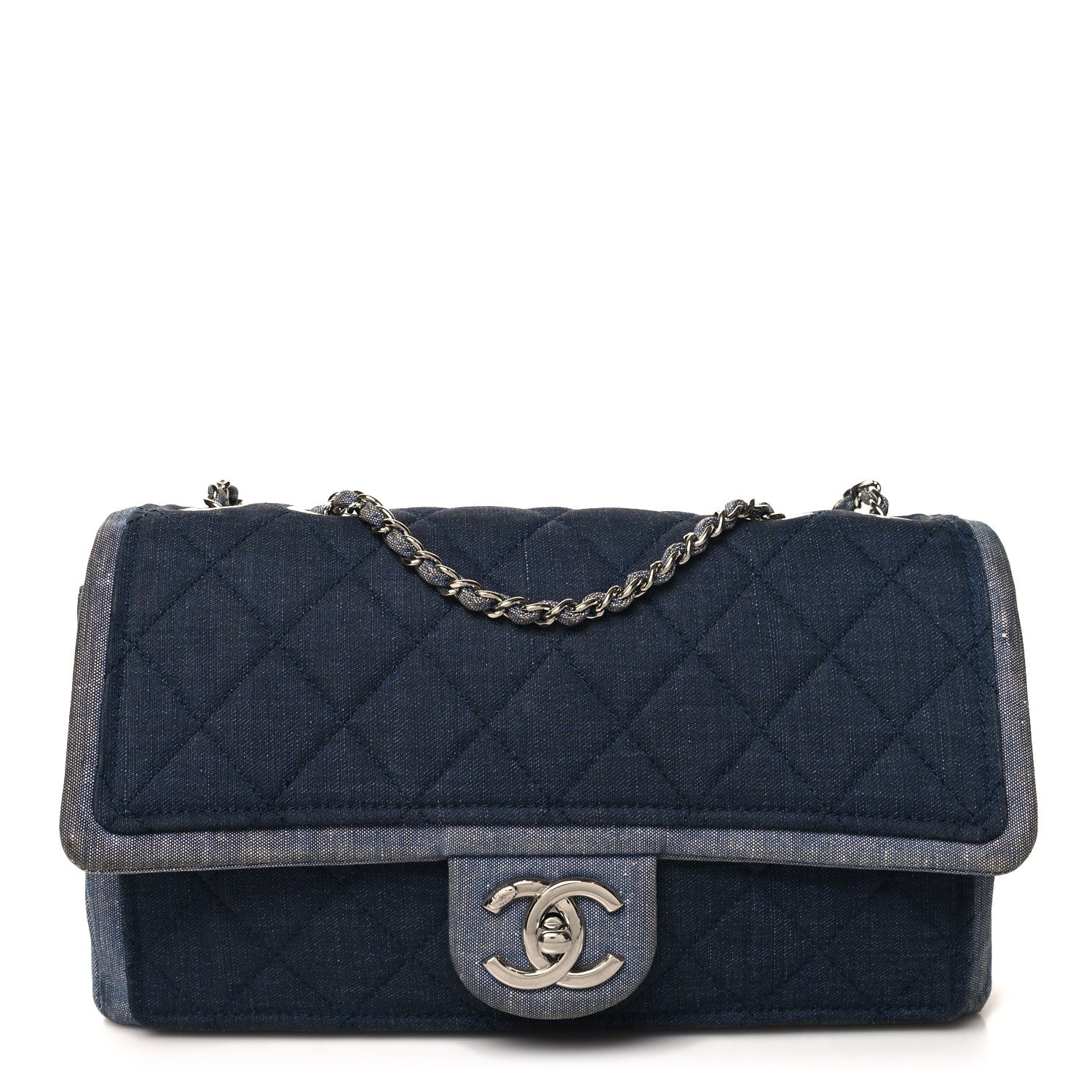 Denim Quilted Medium Graphic Flap Light Blue