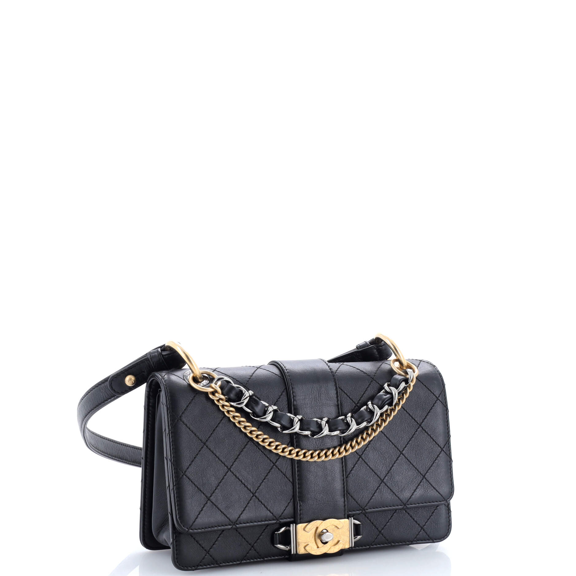 CC Chain Flap Shoulder Bag Quilted Calfskin Small