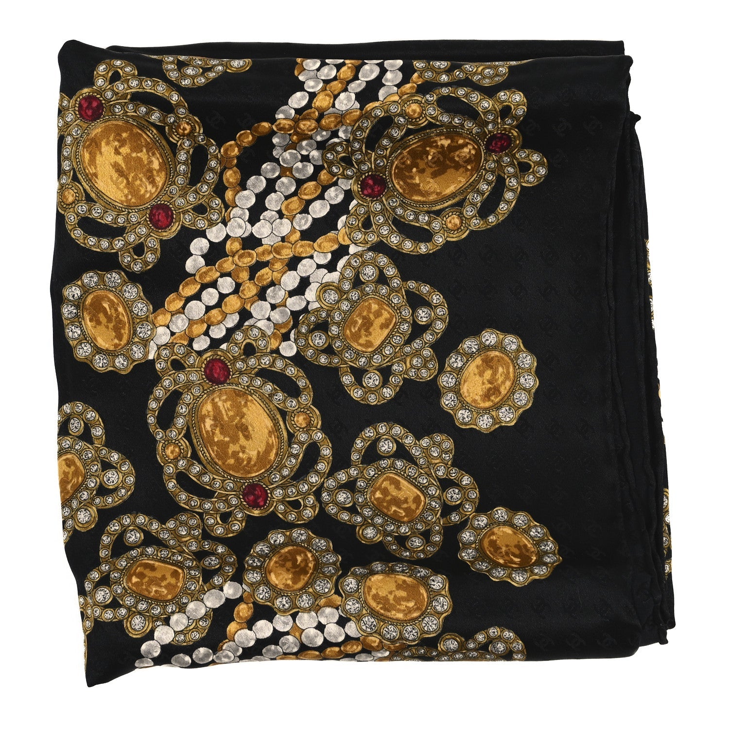 Silk CC Gripoix Pearls Square Scarf Black