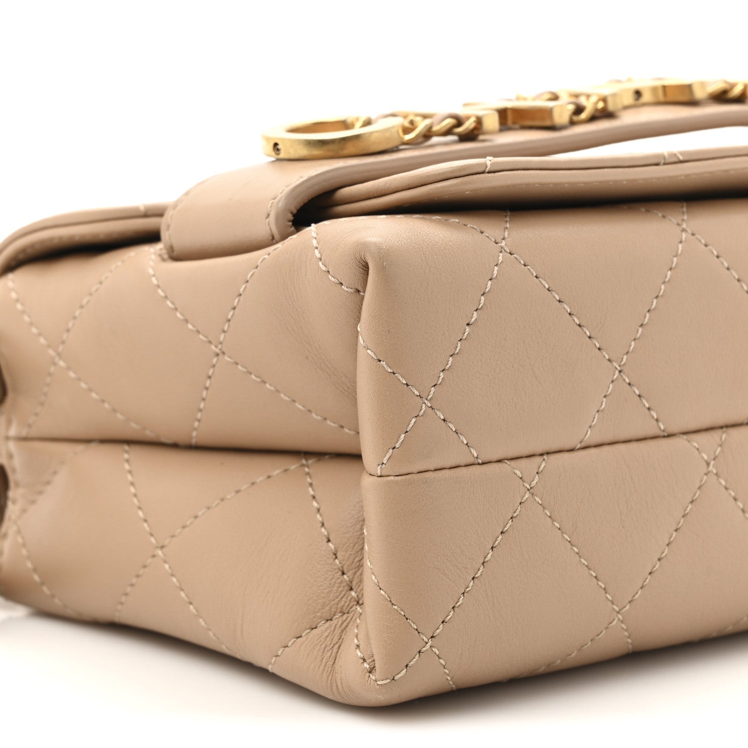 Calfskin Quilted Small Enchained Flap Beige