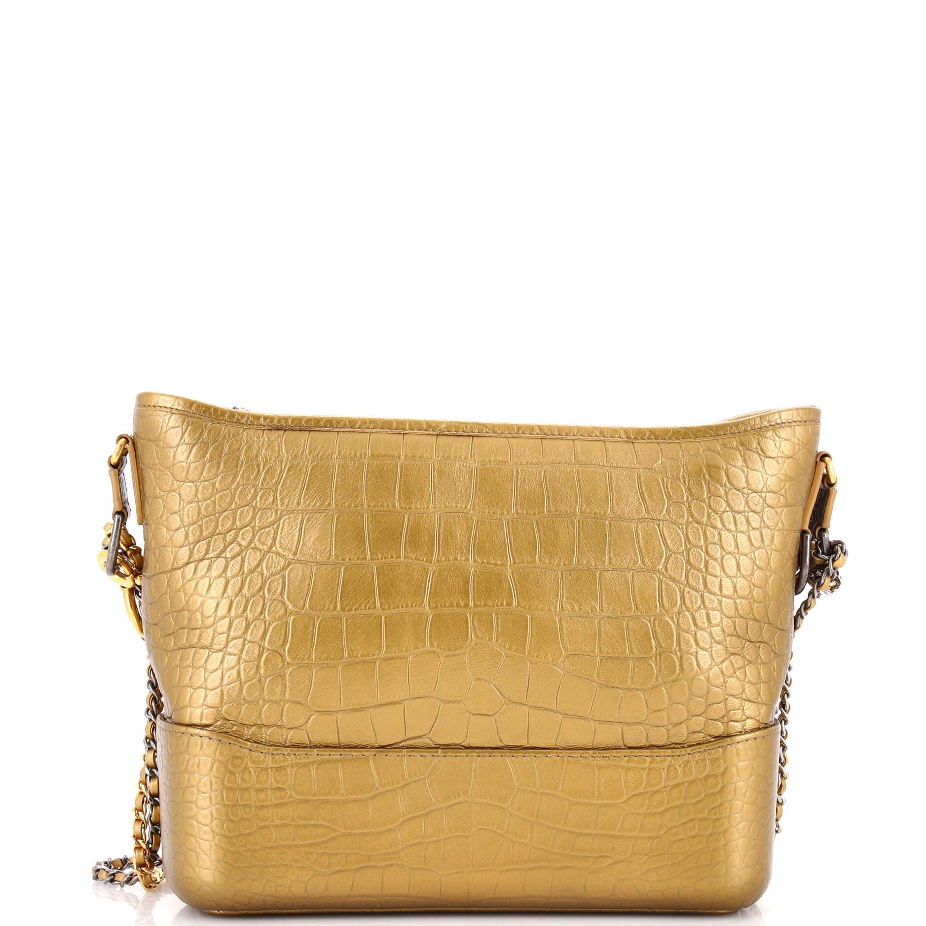 Gabrielle Hobo with Logo Handle Crocodile Embossed Calfskin Medium