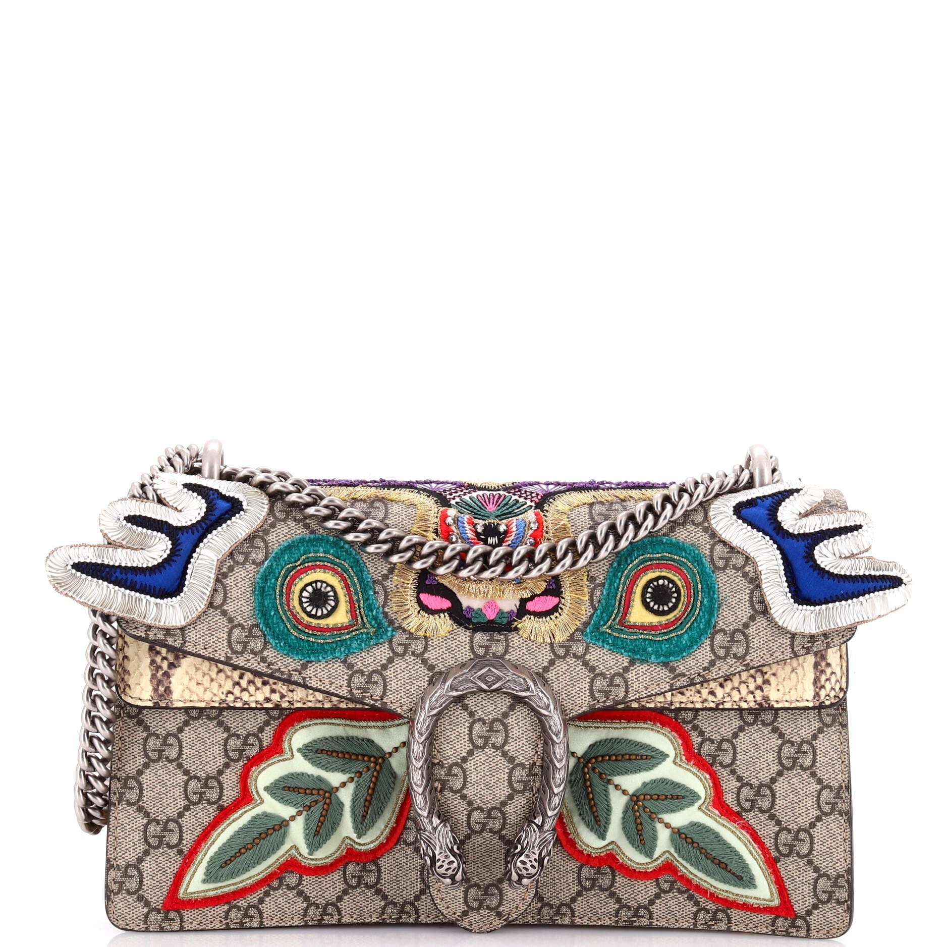 Dionysus Bag Embroidered GG Coated Canvas with Python Small