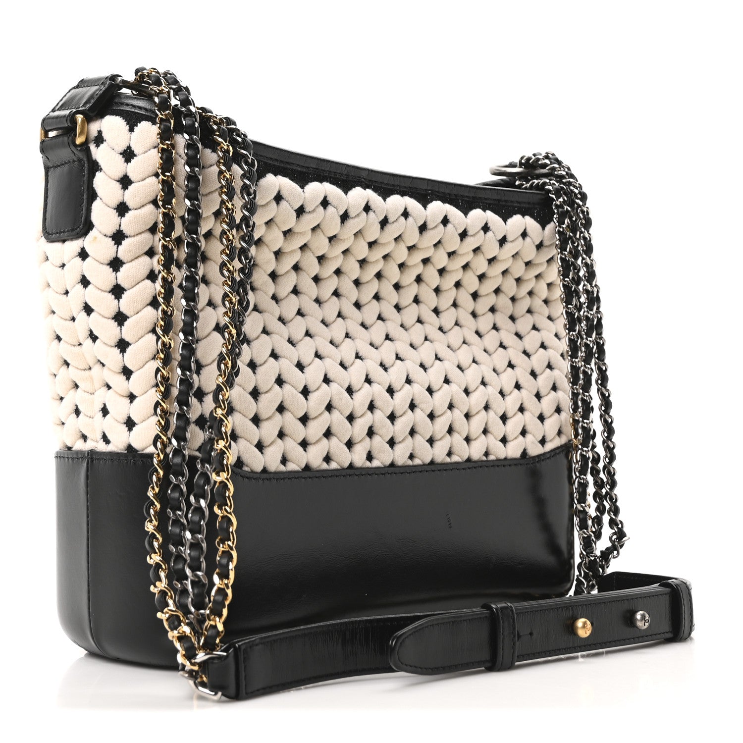 Wool Calfskin Medium Gabrielle Hobo Black White