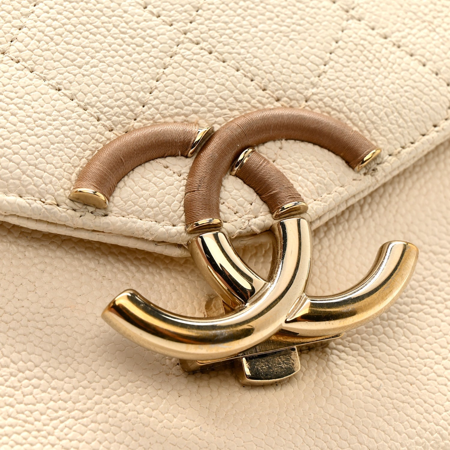 Grained Calfskin Quilted Small Cuba Top Handle Flap White