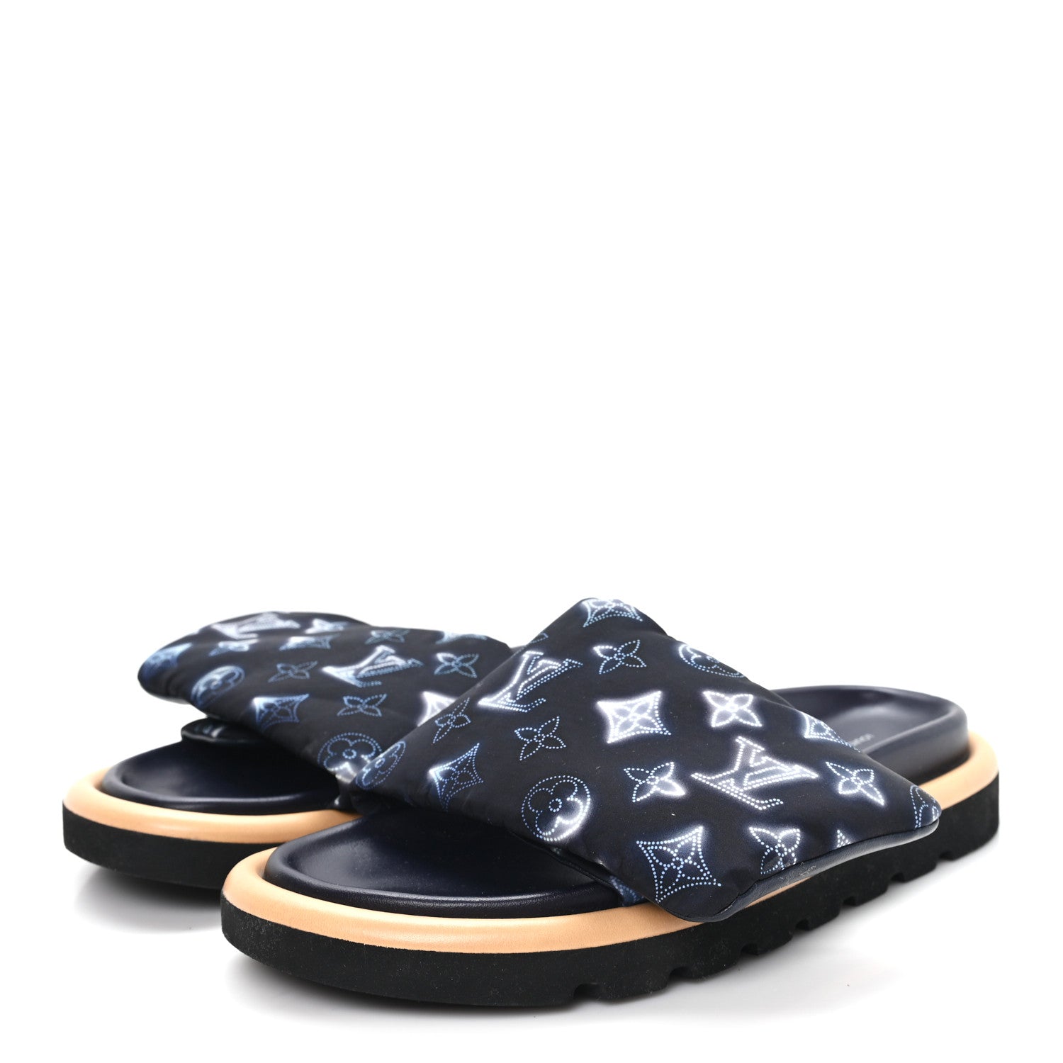 Nylon Monogram Womens Pool Pillow Comfort Mules 39 Navy Blue