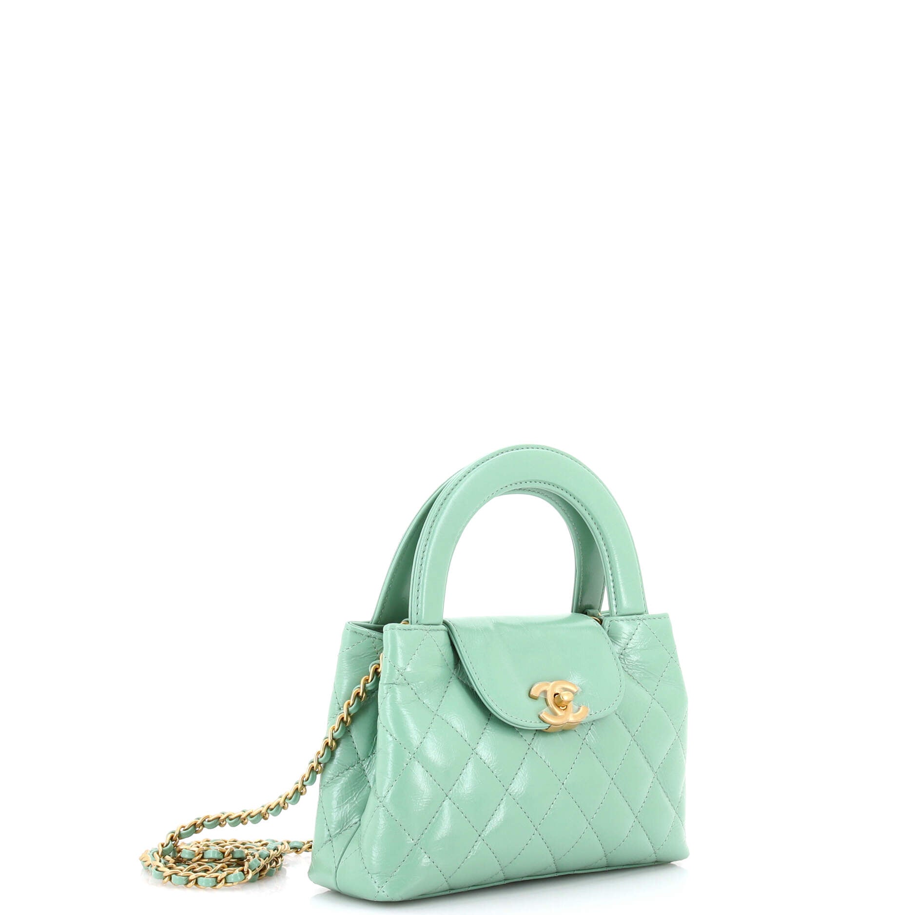 Kelly Top Handle Shopping Bag Quilted Shiny Aged Calfskin Mini