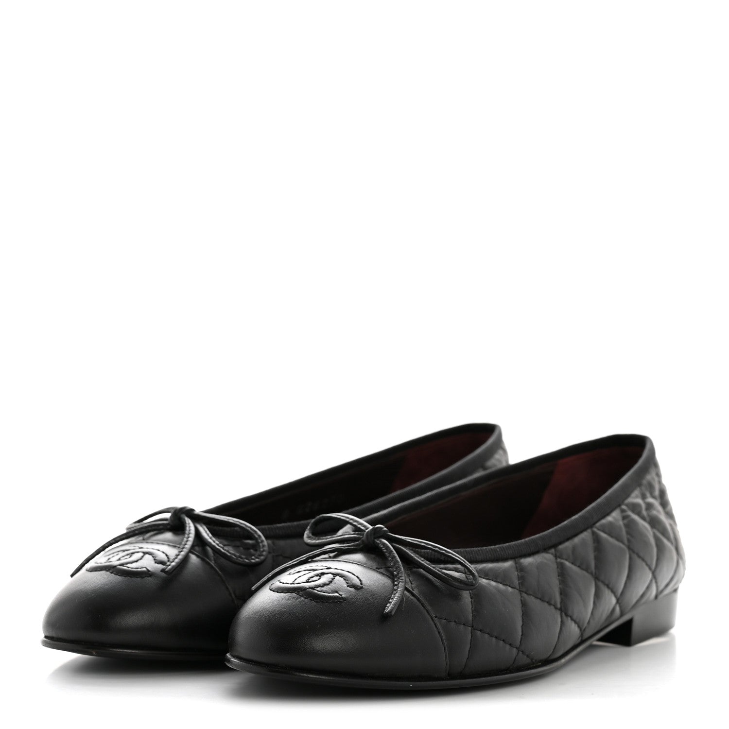 Aged Calfskin Quilted CC Cap Toe Ballerina Flats 35.5 Black