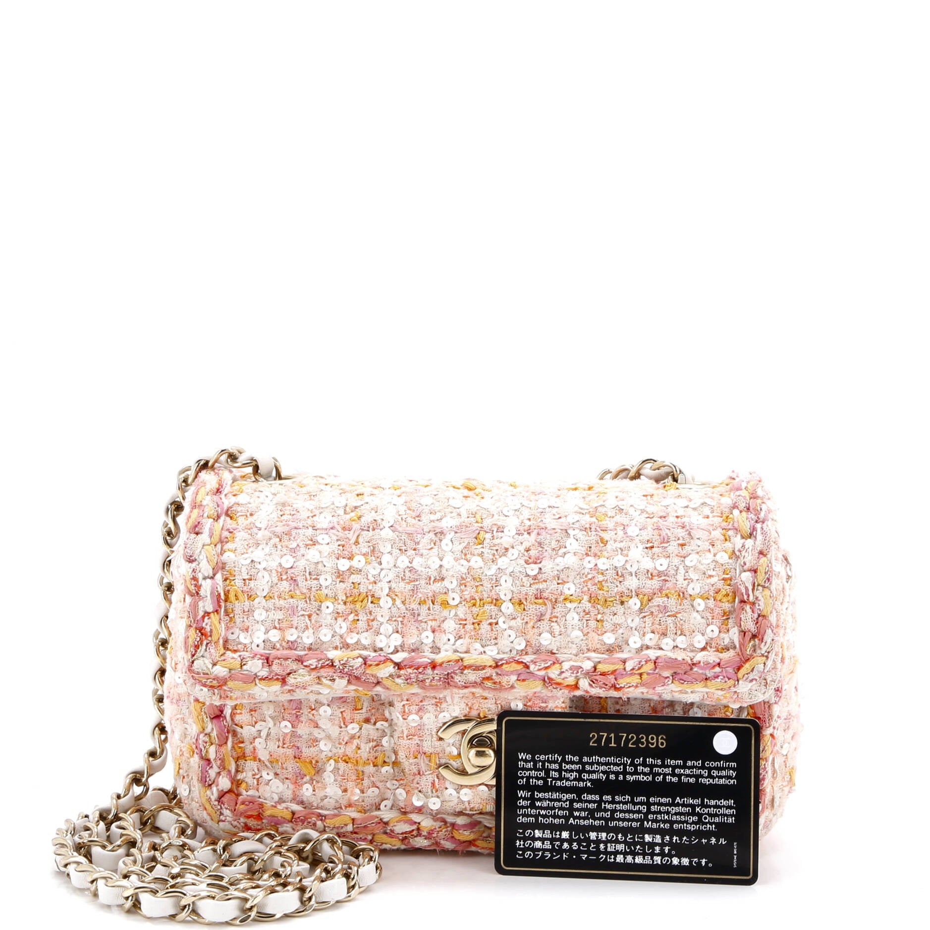 Classic Single Flap Bag Braided Quilted Tweed with Sequins Mini
