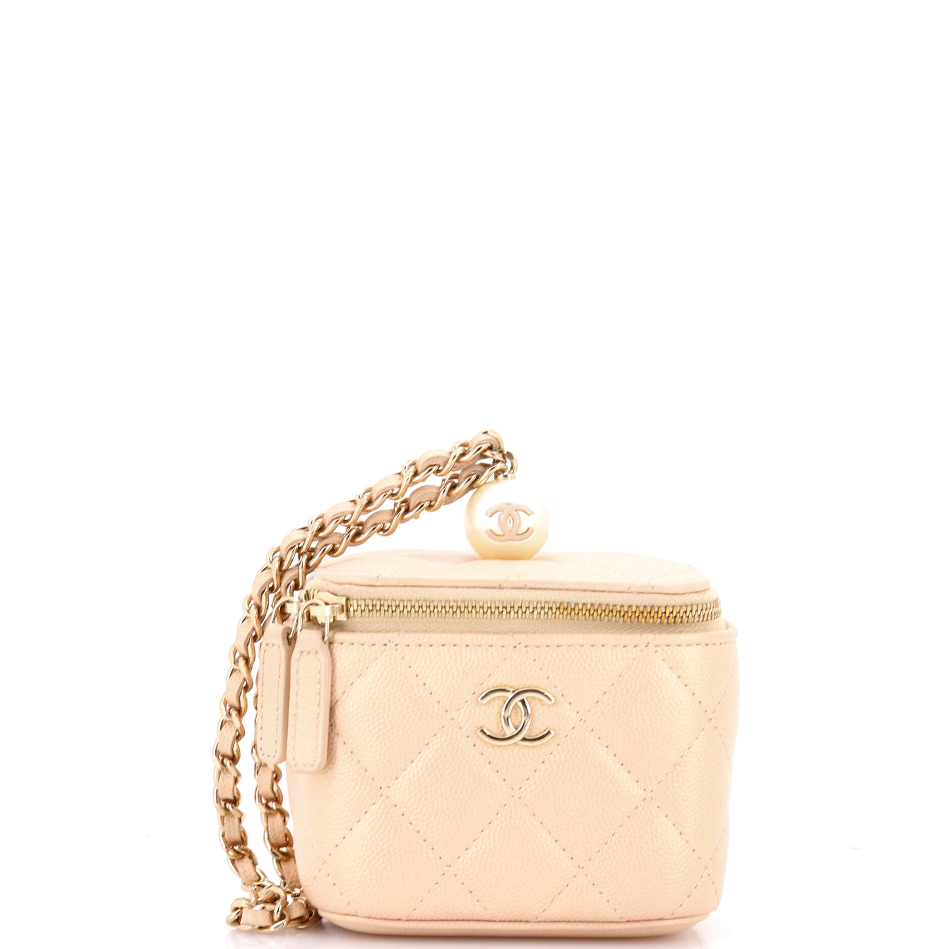 Classic Pearl Vanity Case with Chain Quilted Caviar Mini