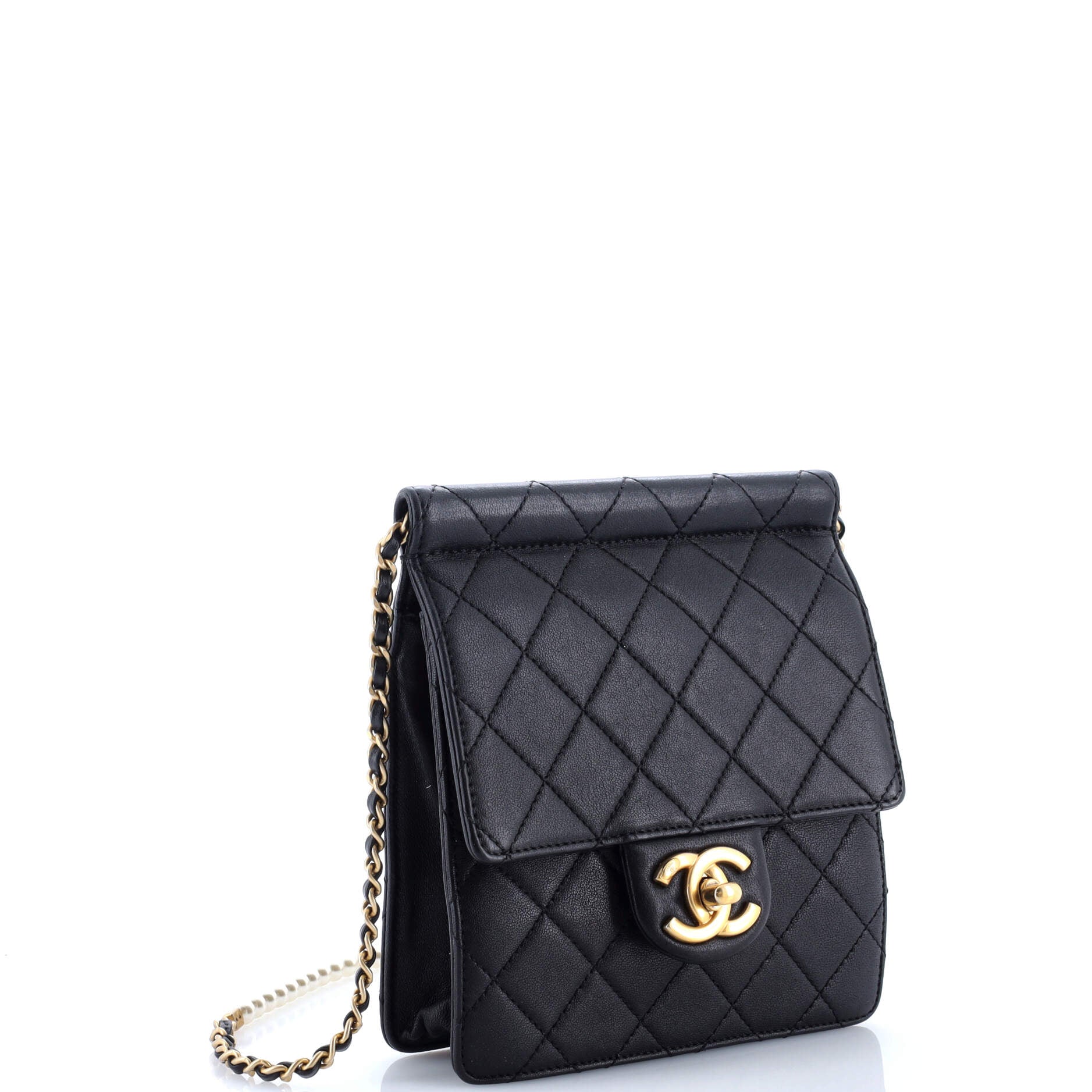 Pearl Chain Flap Bag Quilted Lambskin Small