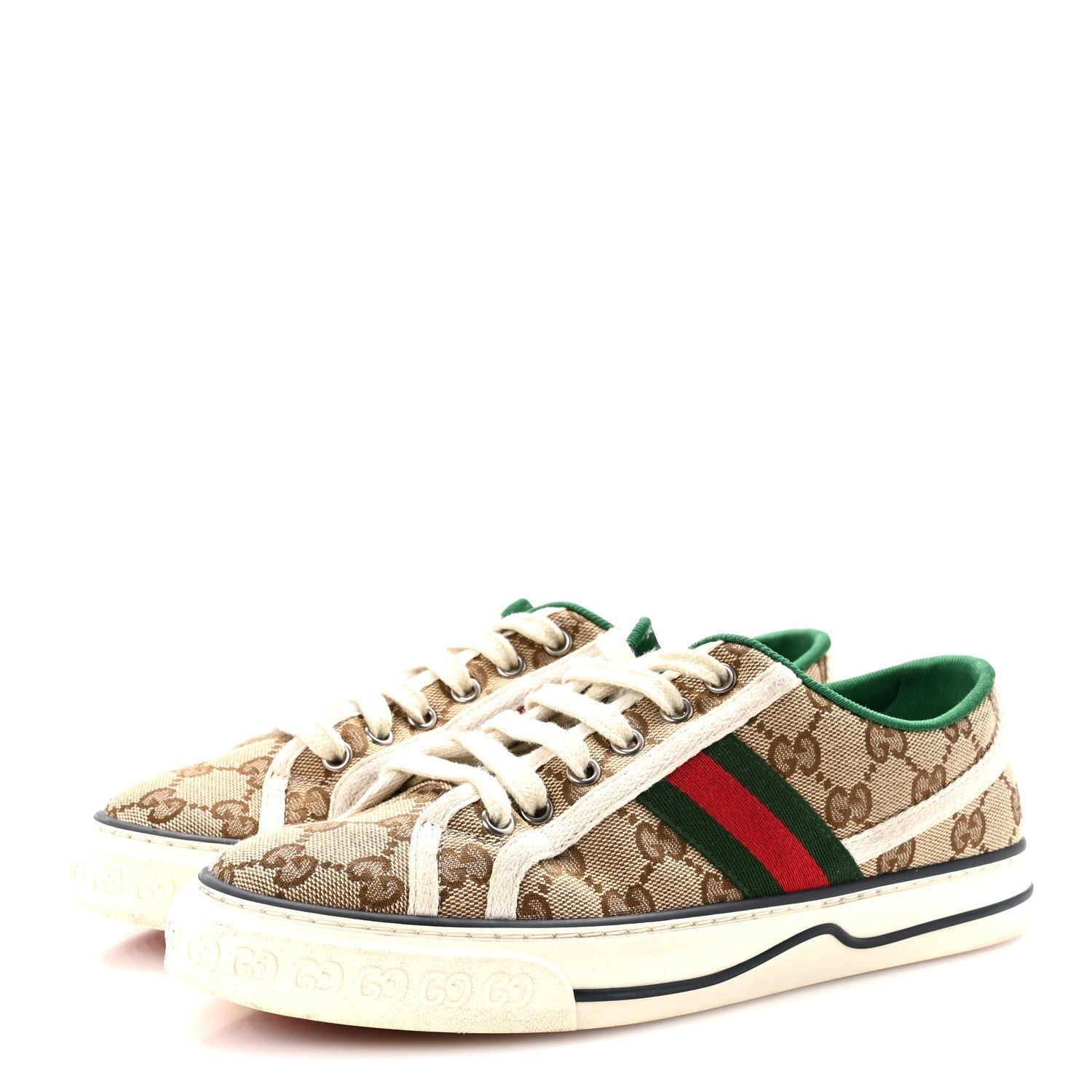 GG Monogram Web Womens 1977 Tennis Sneakers 38 Beige Ebony Mystic White