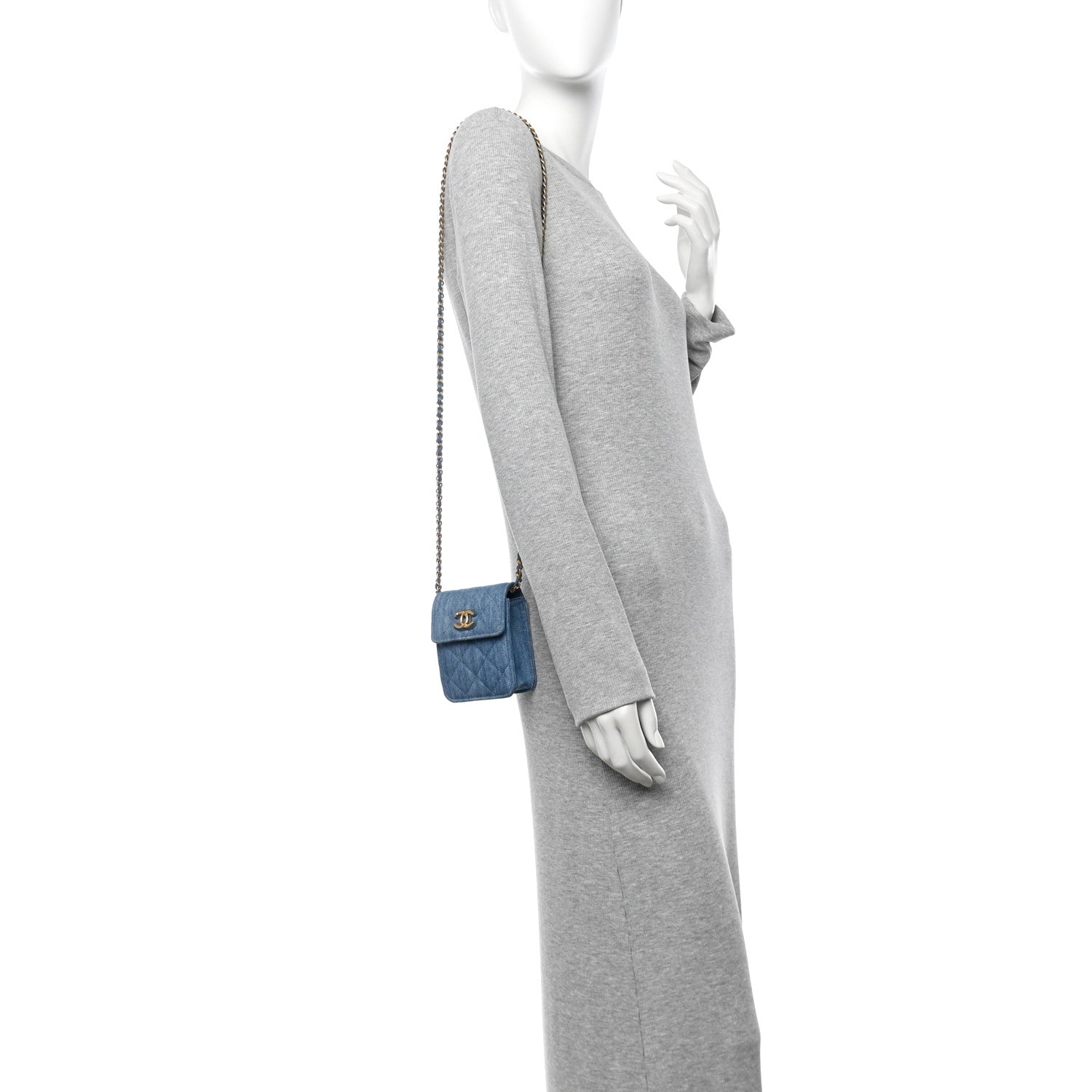 Denim Quilted Flap Mini Crossbody Blue