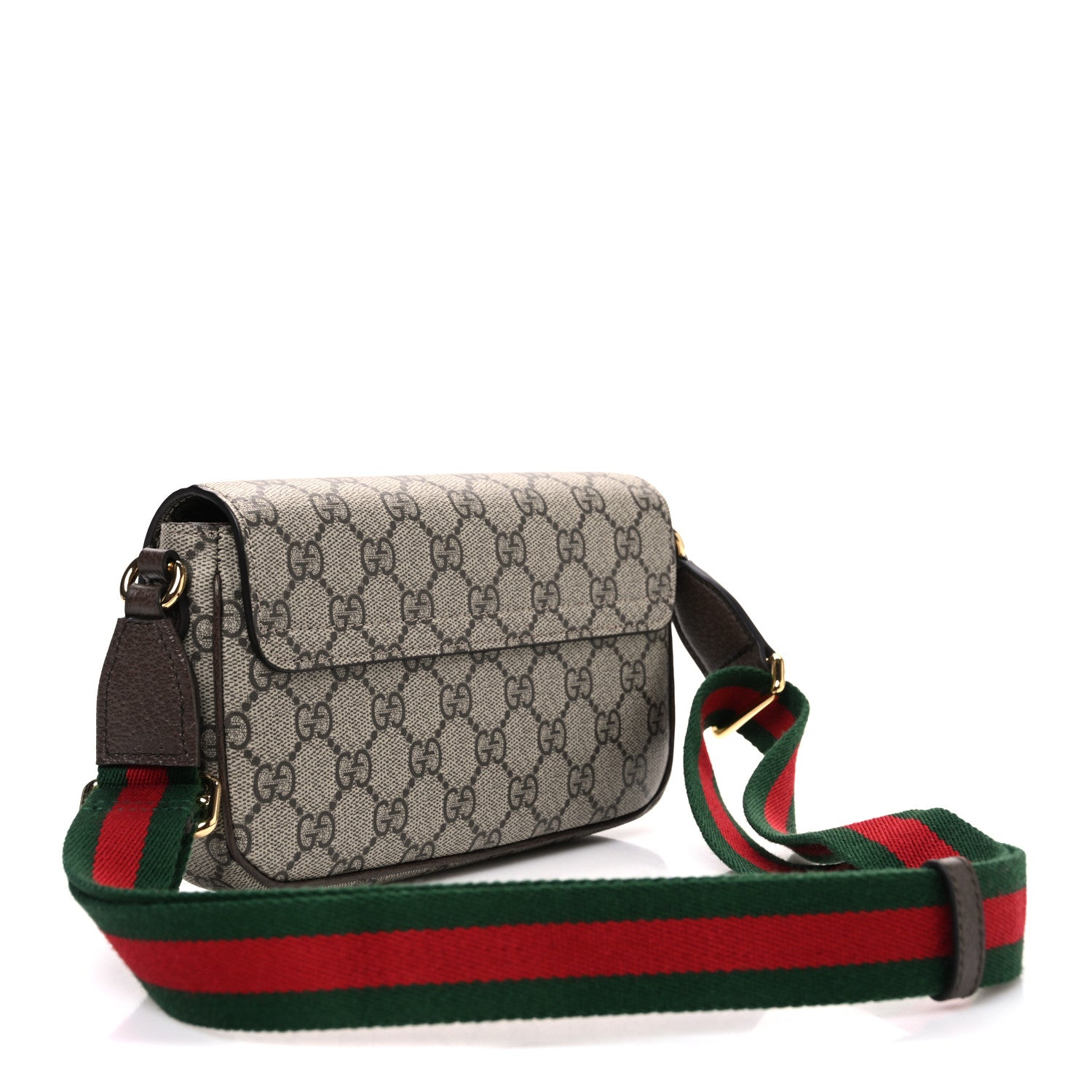 GG Supreme Monogram Textured Dollar Calfskin Web Mini Ophidia Envelope Shoulder Bag Beige Ebony New Acero