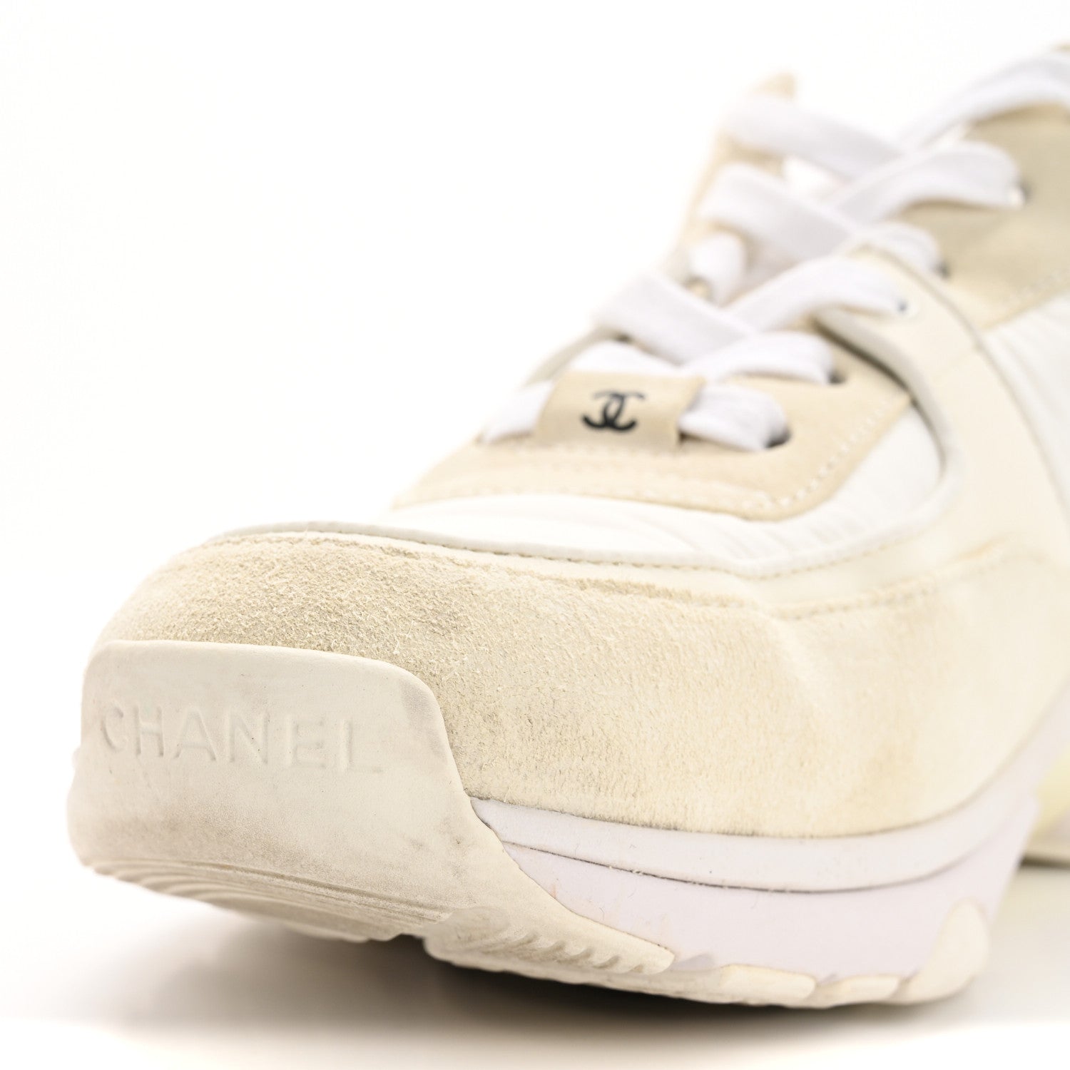 Suede Calfskin Fabric CC Sneakers 38 White
