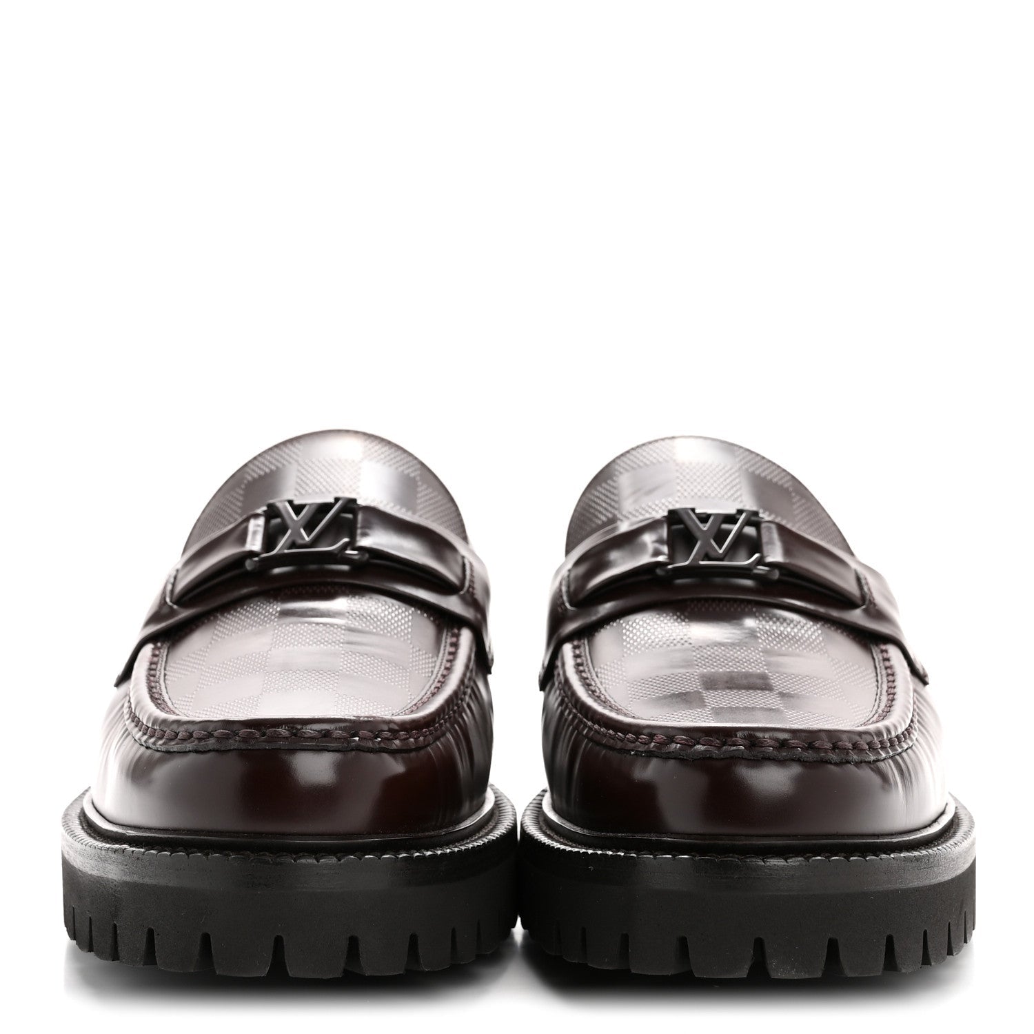 Damier Calfskin Embossed Mens Major Loafers 10 Brown