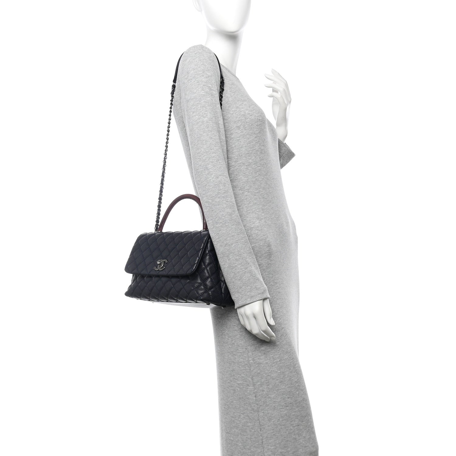 Caviar Lizard Quilted Small Coco Handle Flap Navy Blue