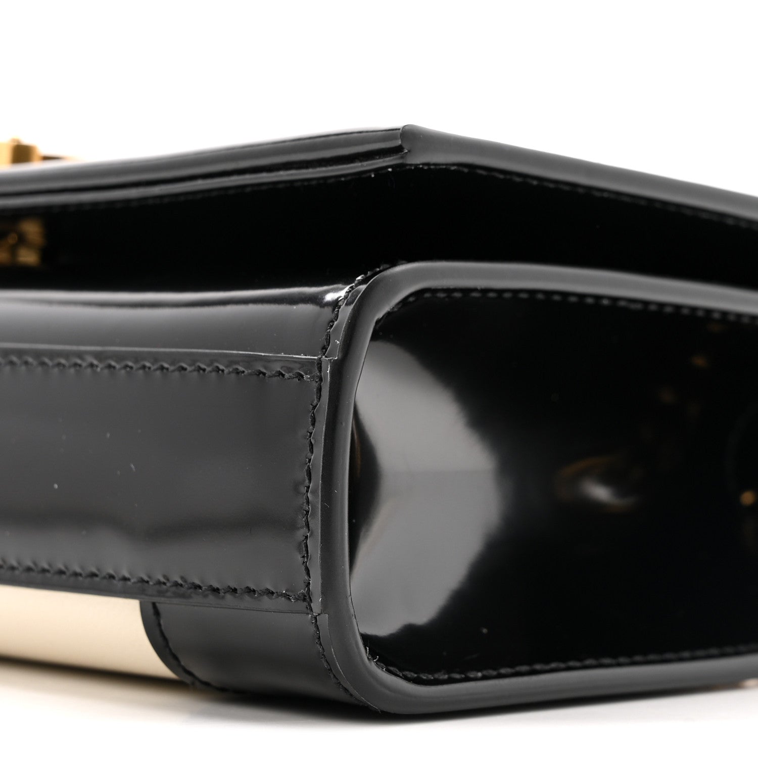 Nappa Patent Calfskin Two-Toned Small Monogram Kate Satchel Alabastro Black