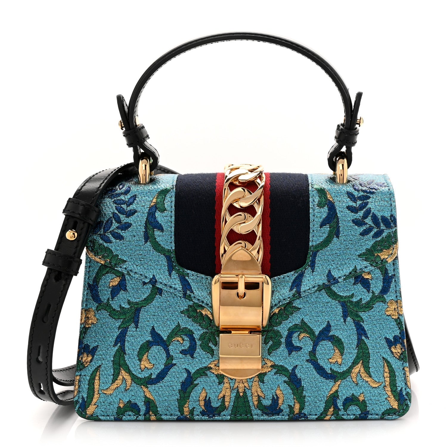 Iridescent Brocade Mini Sylvie Top Handle Bag Azure