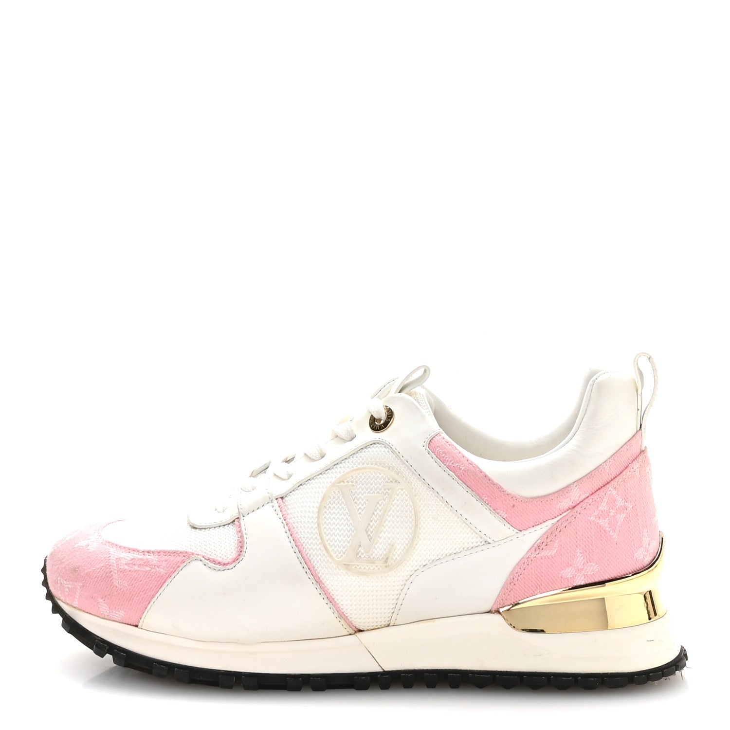 Calfskin Monogram Denim Run Away Sneakers 37.5 Pink