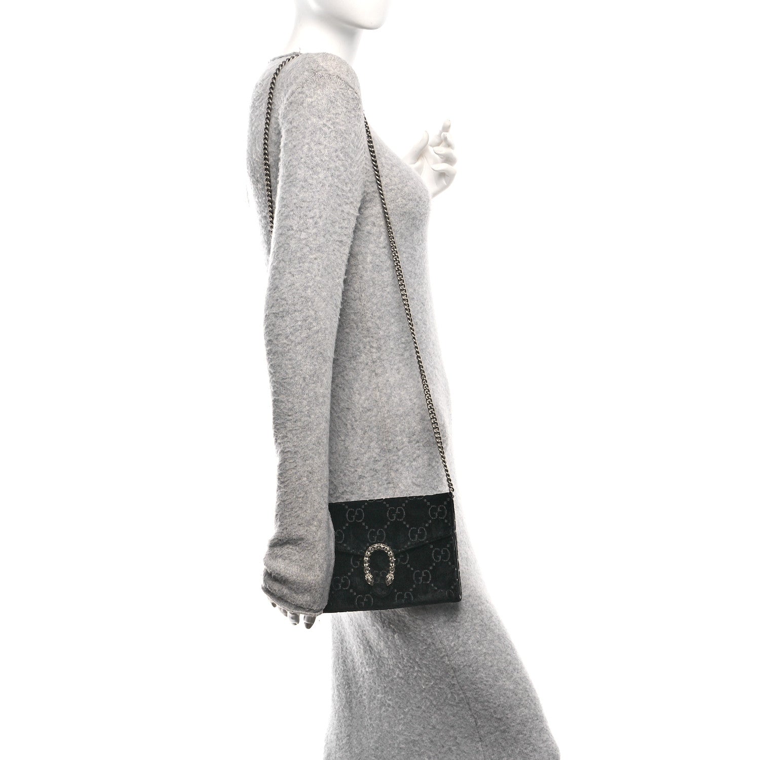 Velvet GG Monogram Mini Dionysus Chain Wallet Black