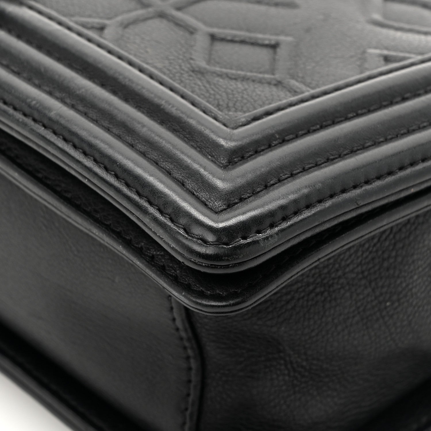 Calfskin Crystal Embossed Medium Boy Flap Black