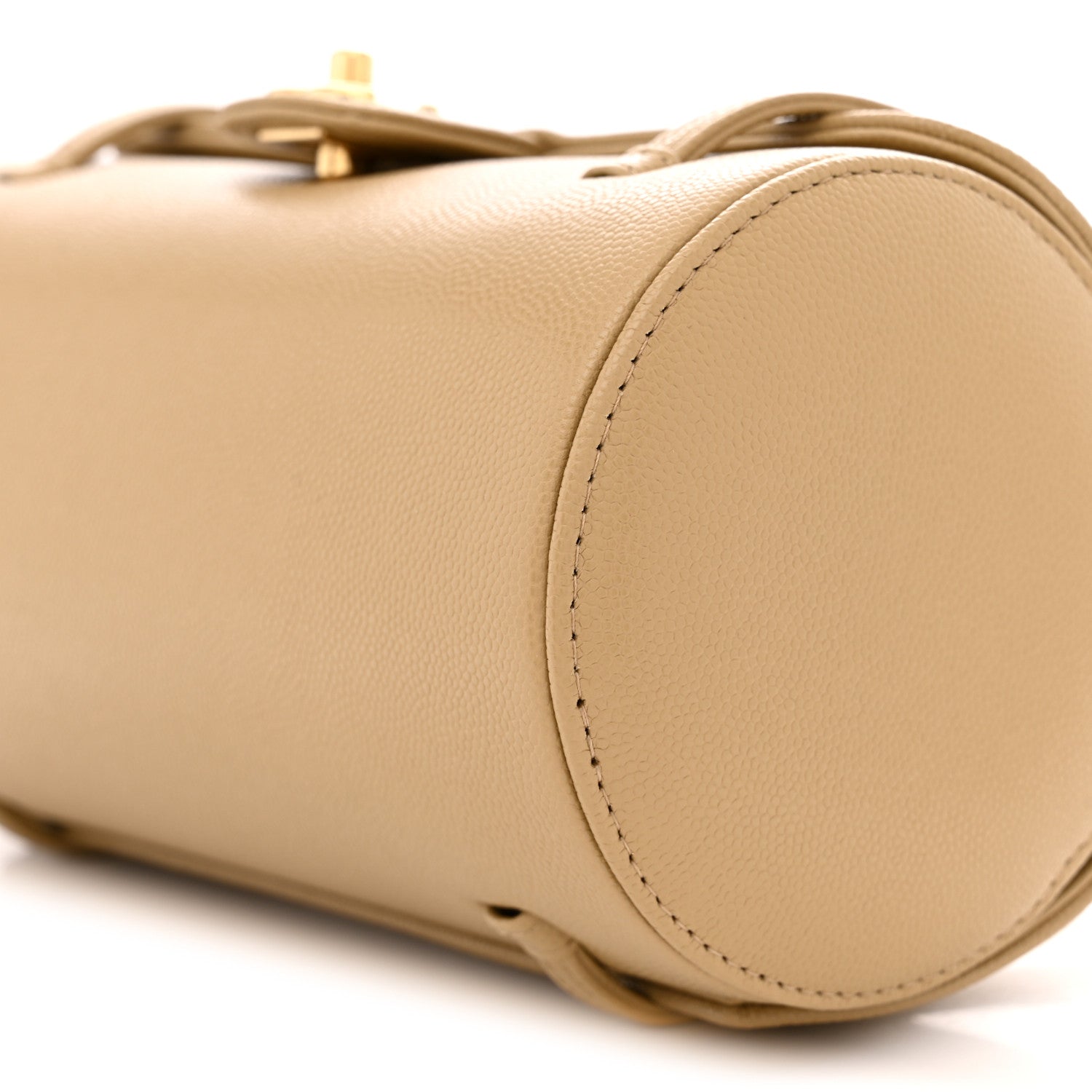 Shiny Caviar Preppy Coco Small Bowling Bag Dark Beige