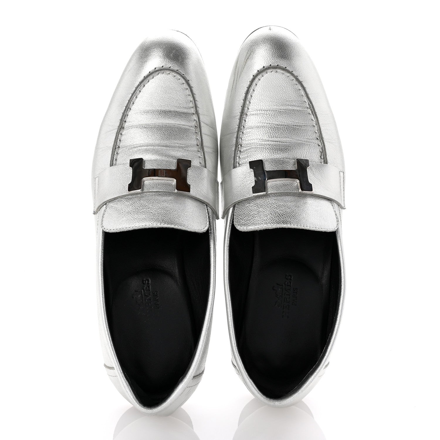 Metallic Calfskin Womens Paris Loafers 37 Silver