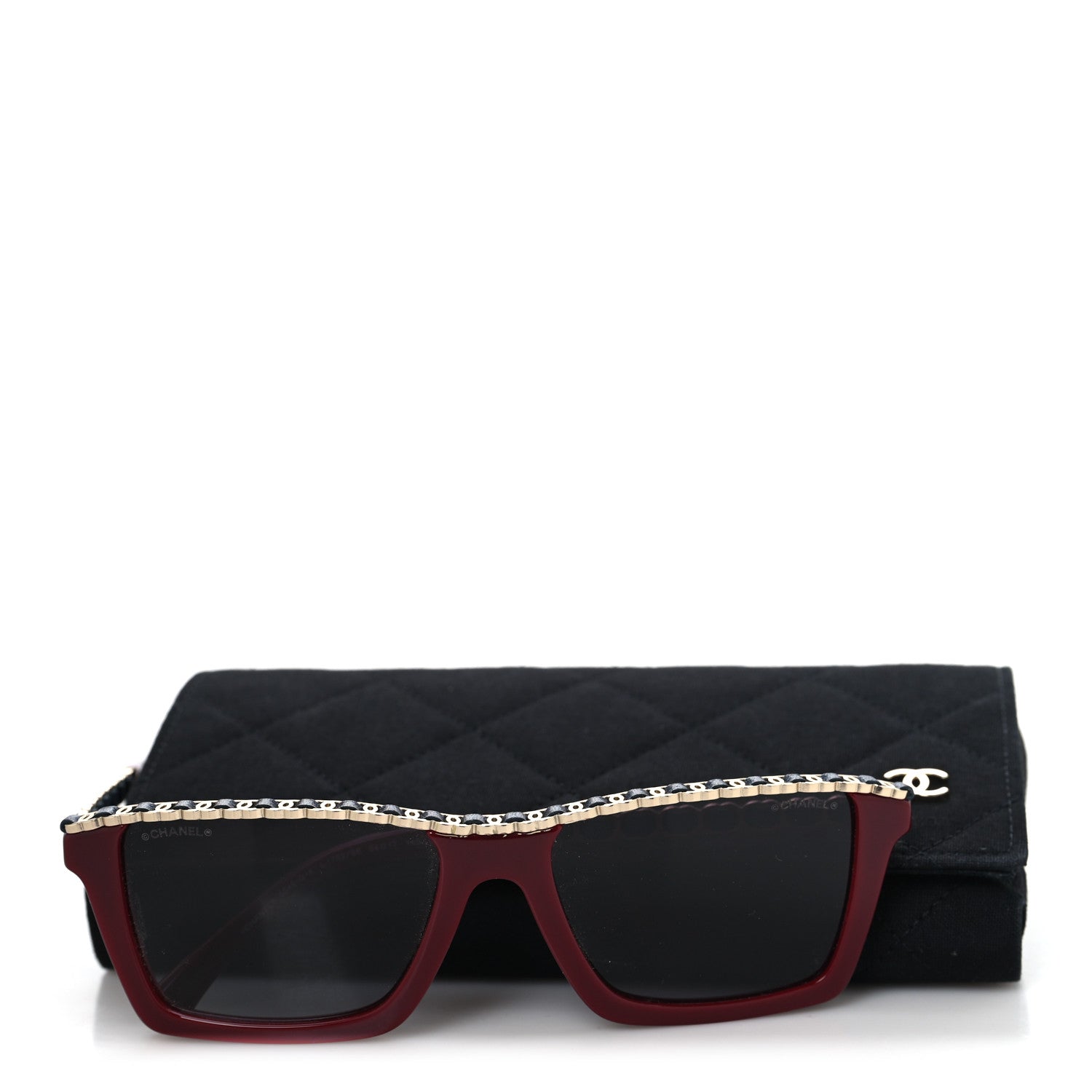 Acetate Metal Calfskin CC Square Sunglasses 5548-Q-A Burgundy
