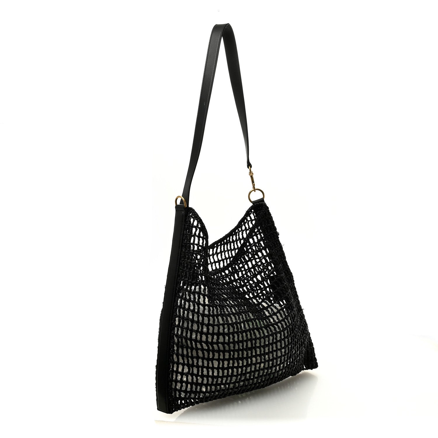 Raffia Calfskin Oxalis Shoulder Bag Black