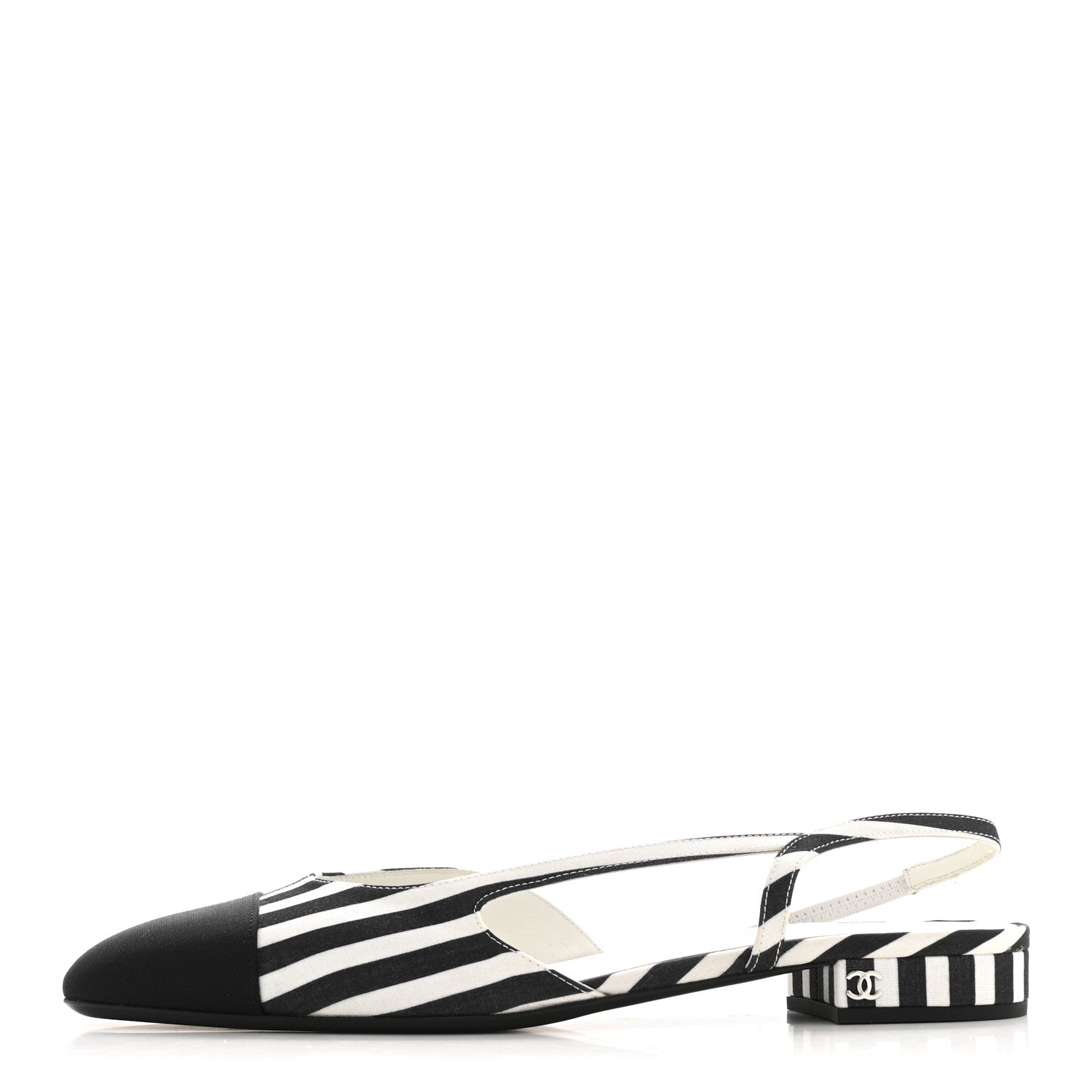Fabric Grosgrain Cap Toe CC Slingback Flats 41 White Black