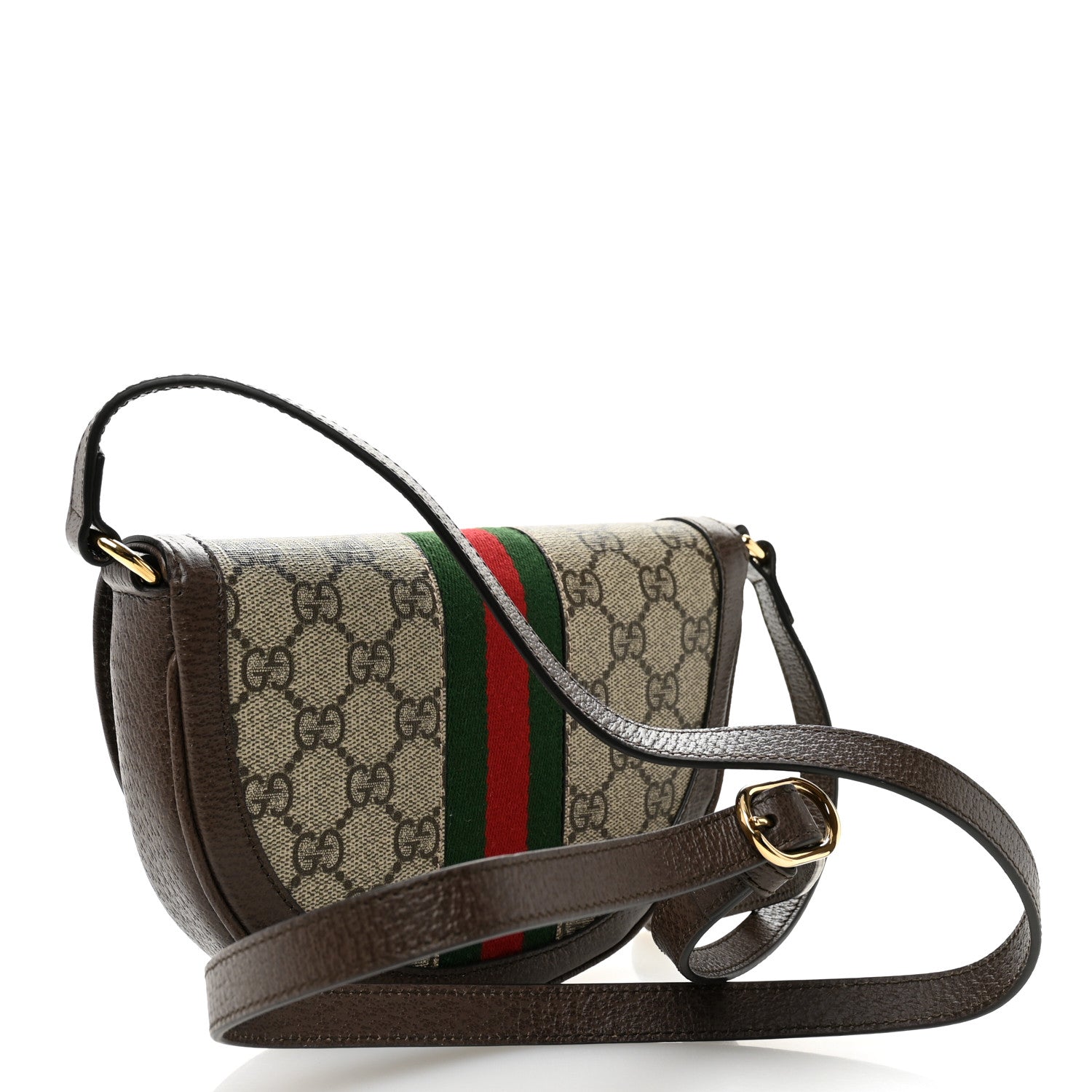 GG Supreme Monogram Textured Dollar Calfskin Web Mini Ophidia Flap Shoulder Bag Beige Ebony New Acero