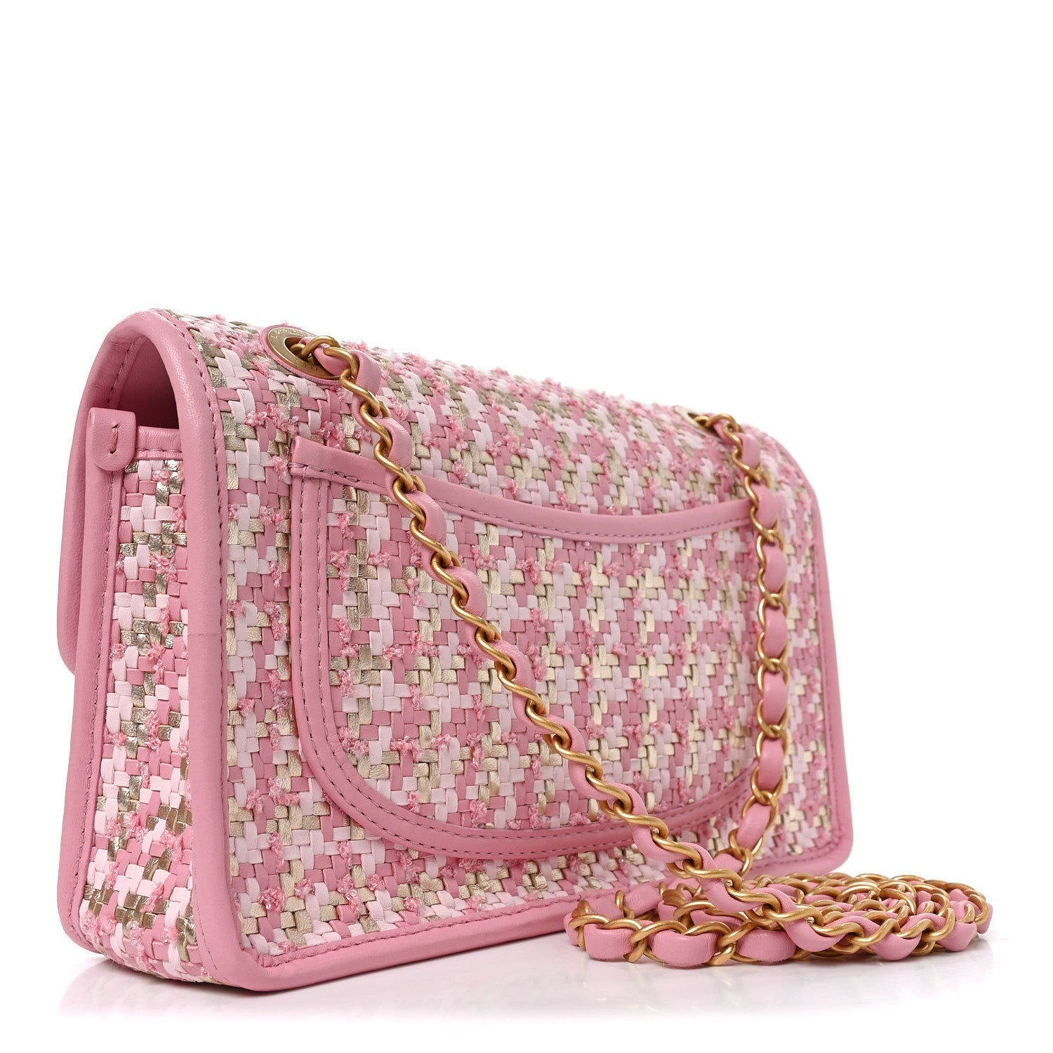 Metallic Lambskin Viscose Woven Flap Pink Gold
