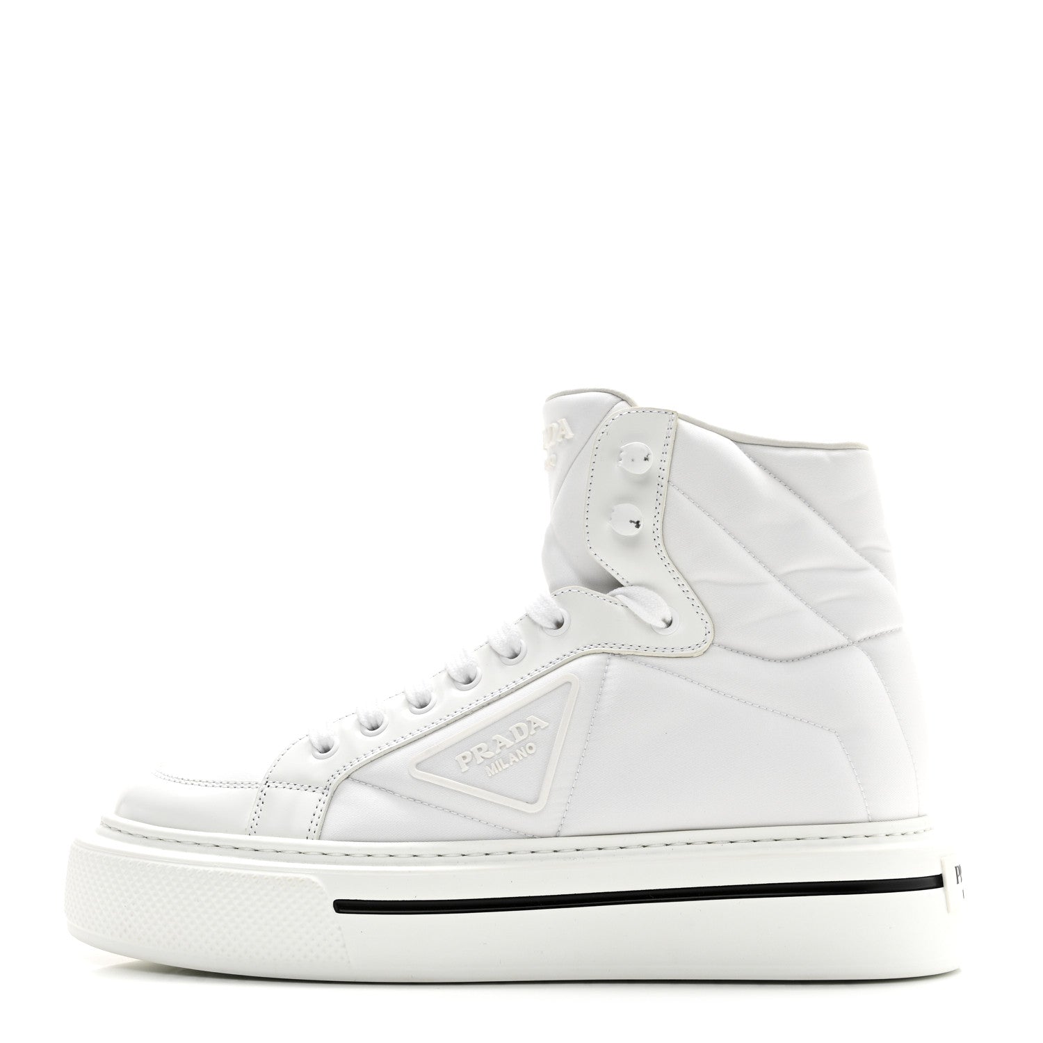 Re-Nylon Gabardine Spazzolato Macro Quilted Triangle Logo High Top 45mm Sneakers 38.5 White